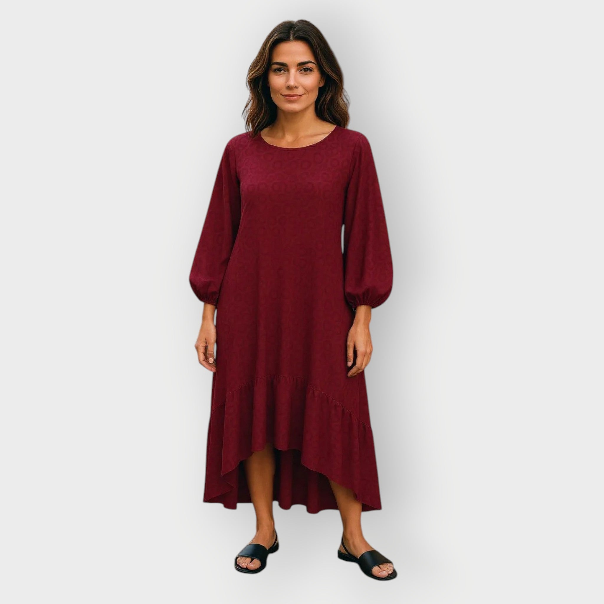 Plus Size Burgundy Leopard Print Jacquard Midi Dress - Aphrodite - Up to UK 22/US 18 | Size: Size UK 14/ US 10 | Color: Red Burgundy Refurbished - N/A refurbished available on Cerqular