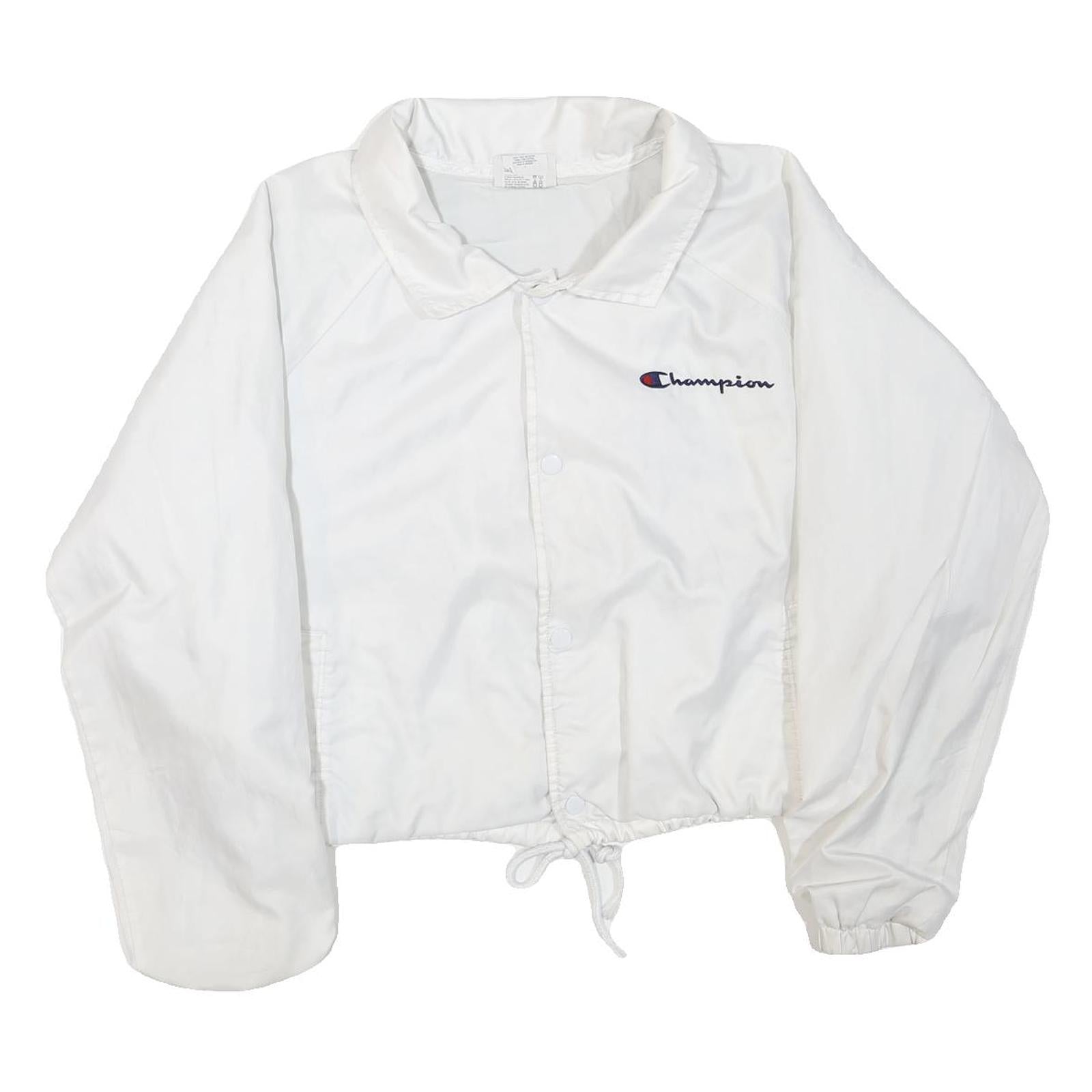 CHAMPION Womens White Polyester Blend Button Jacket L Plain L Logo Refurbished - N/A refurbished available on Cerqular
