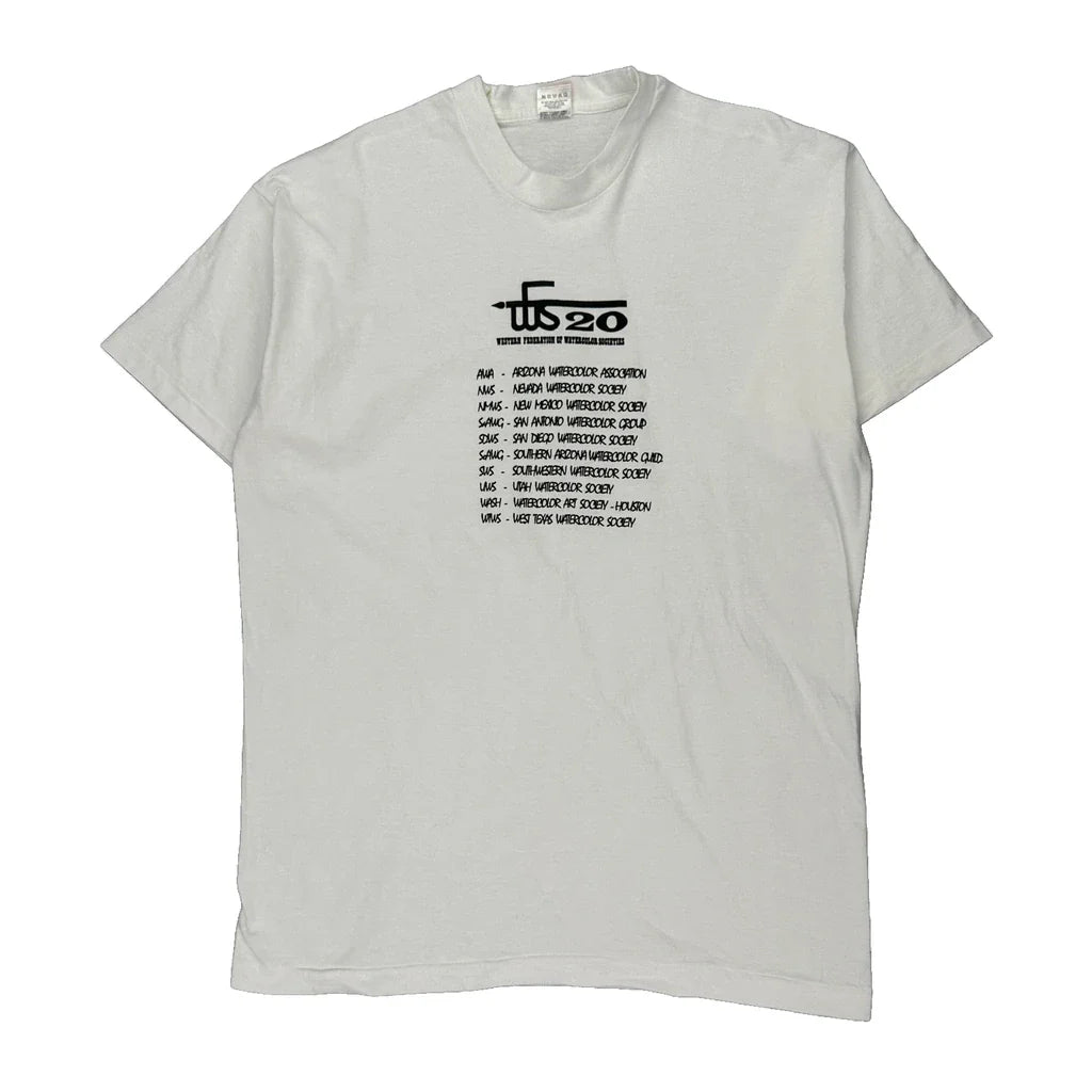 Watercolor Society Fruit Of The Loom Graphic T-Shirt - XL White Cotton Refurbished - Thrifted (note: this is a term often used to describe second- refurbished available on Cerqular