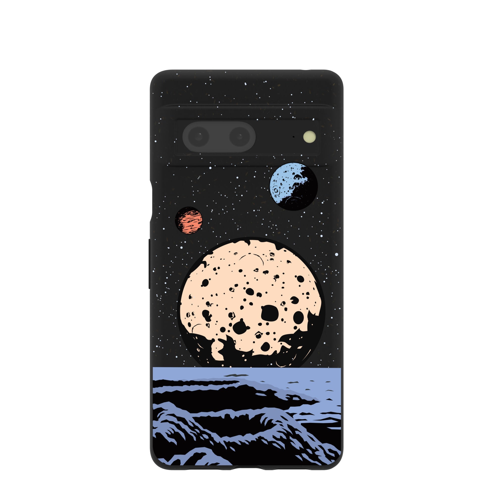 Black Retro Moon Google Pixel 7 Case Refurbished - Pela Case refurbished available on Cerqular