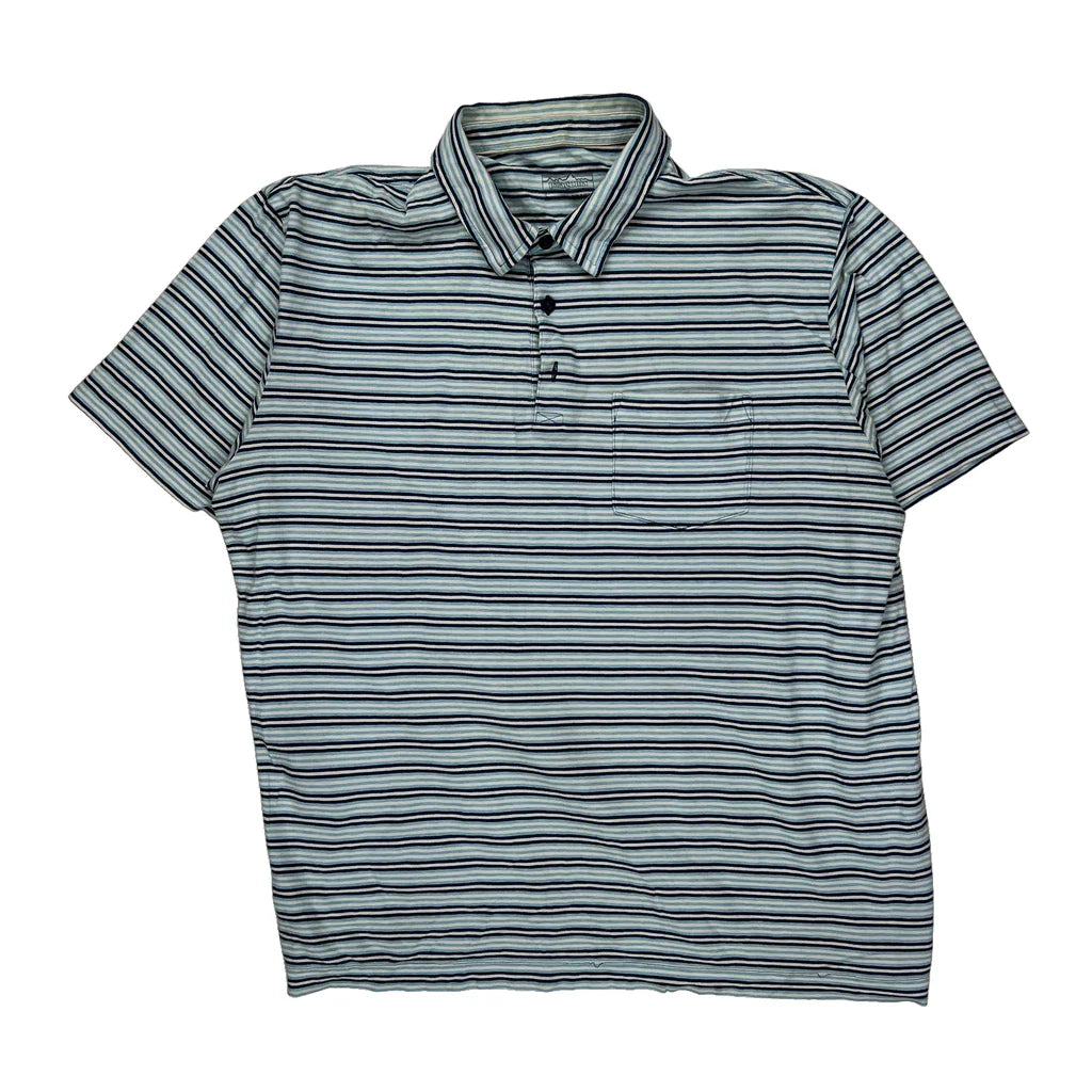 Patagonia Striped Polo Shirt - Large Blue Cotton Refurbished - Thrifted (note: this is a term often used to describe second- refurbished available on Cerqular