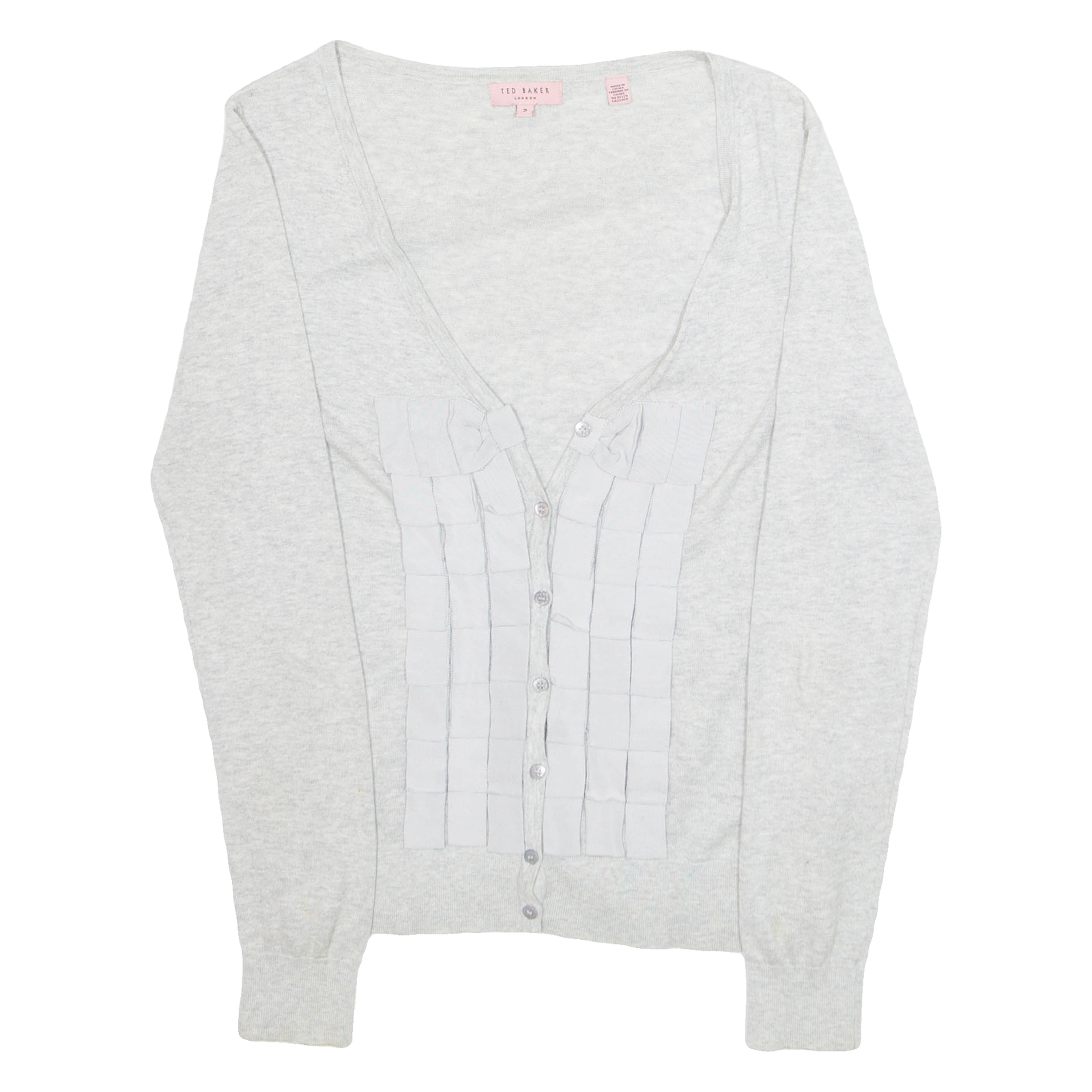 TED BAKER Womens Top Grey V-Neck Long Sleeve S Refurbished - N/A refurbished available on Cerqular