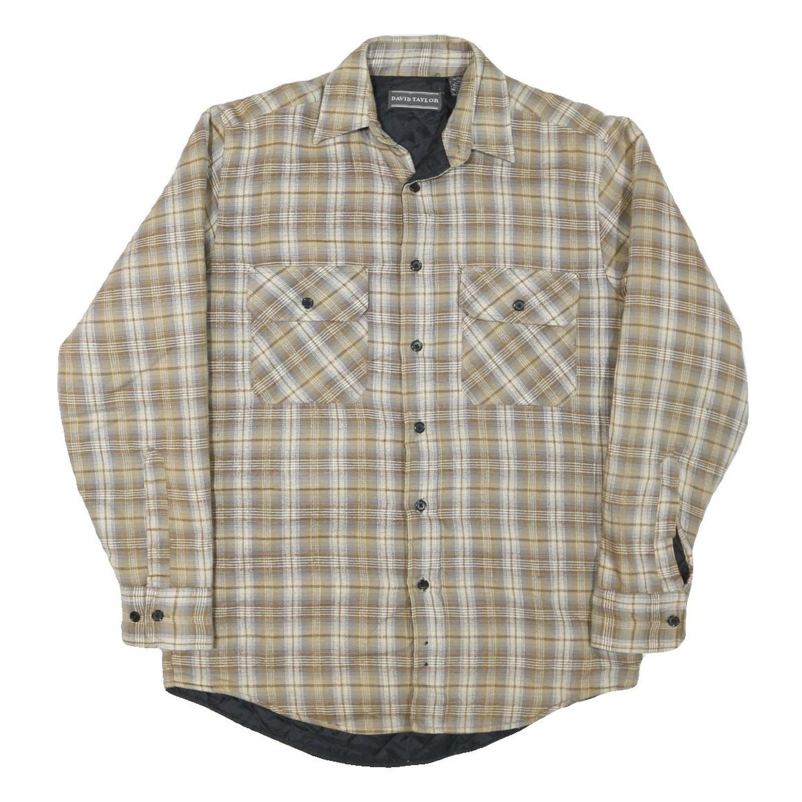 DAVID TAYLOR Mens Beige & Brown Check Shirt S Cotton Blend Casual Long Sleeve Refurbished - N/A refurbished available on Cerqular