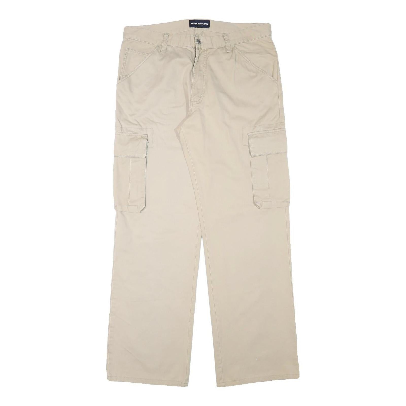 TOM TAILOR Mens Cotton Blend Beige Regular Straight Cargo Trousers W35 L32 Refurbished - N/A refurbished available on Cerqular