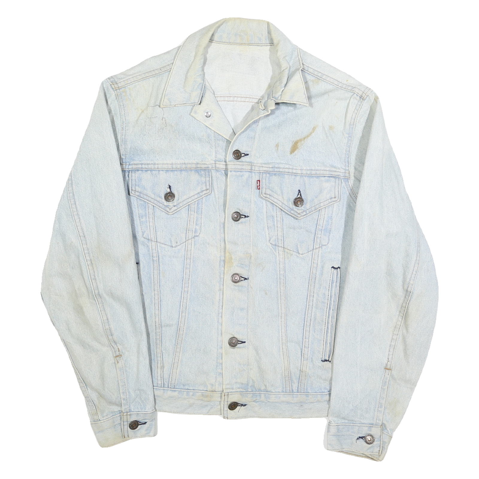 LEVI'S Mens Blue Cotton Denim Jacket S Button Closure Classic Fit Patchwork Refurbished - N/A refurbished available on Cerqular