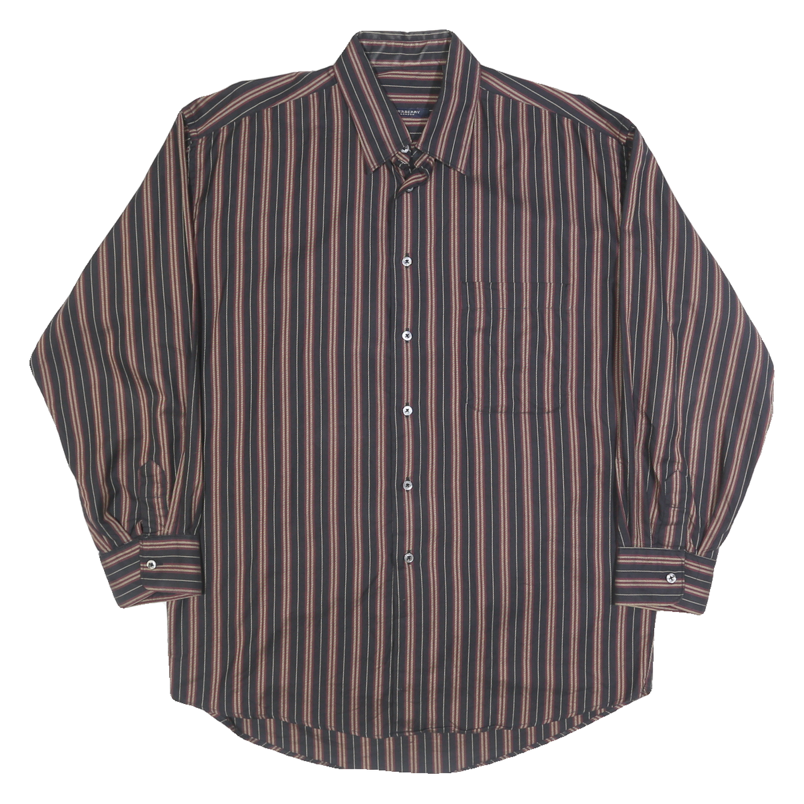 BURBERRY Mens Black & Brown Striped Cotton Shirt L Classic Long Sleeve Button Refurbished - N/A refurbished available on Cerqular