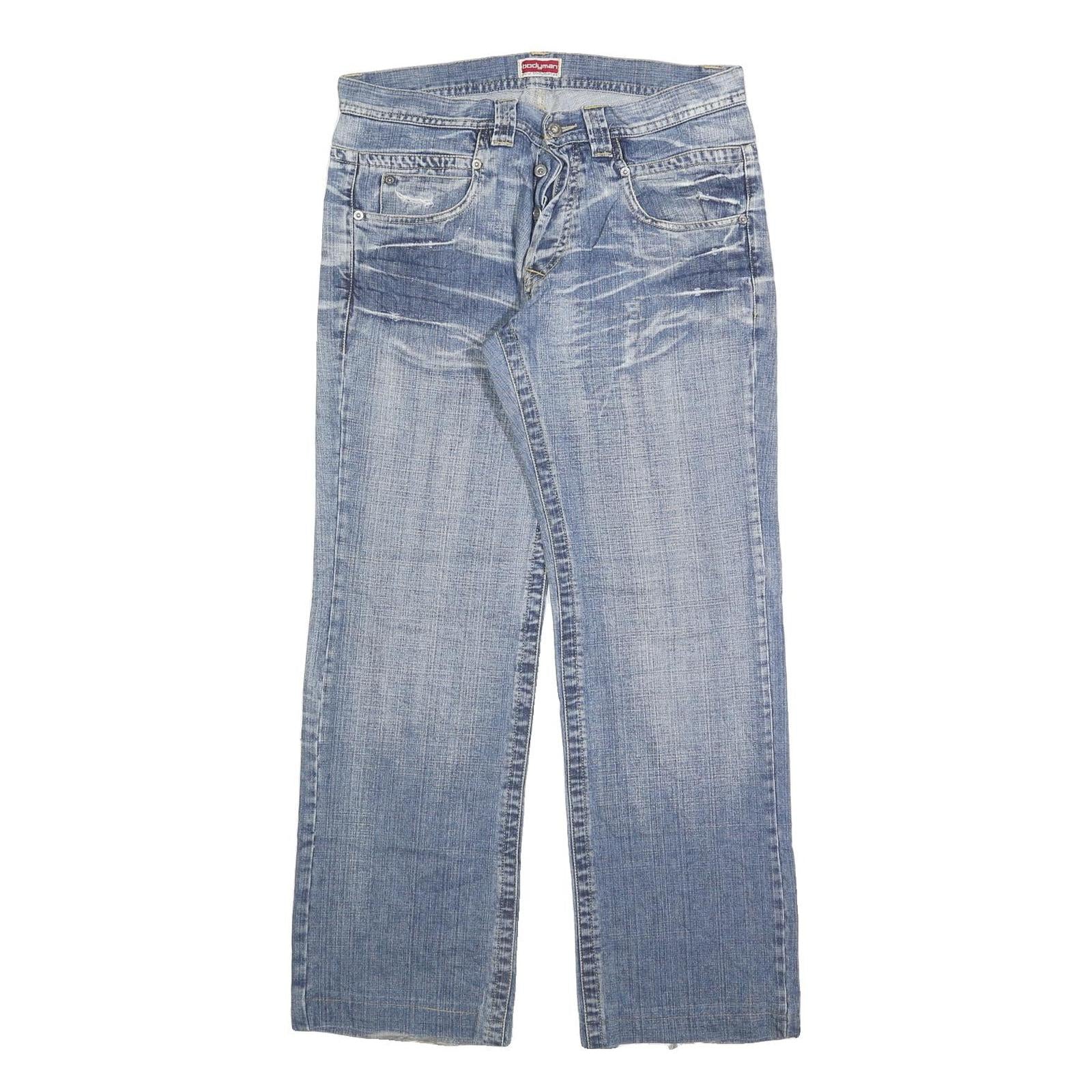 BODY MAN Mens Jeans Blue Regular Straight Denim Light W34 L30 Button Closure Refurbished - N/A refurbished available on Cerqular