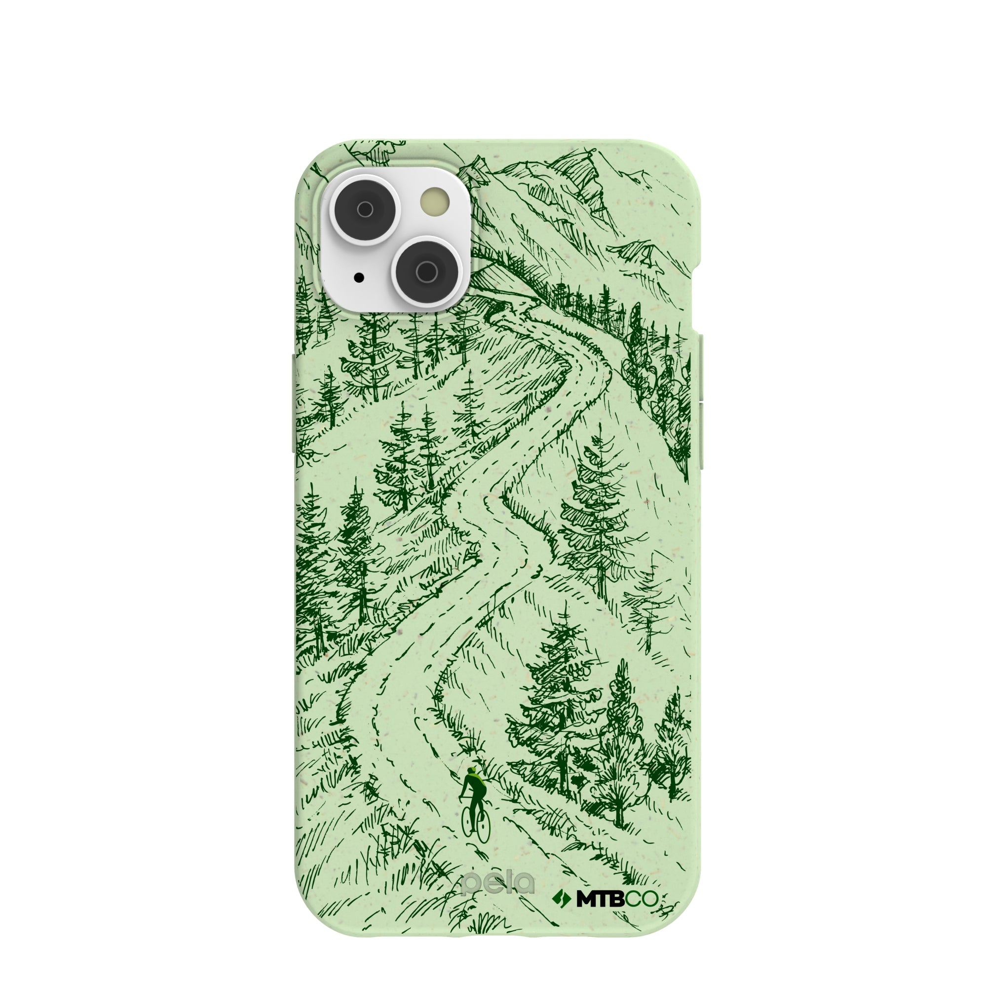 Sage Green Into the Mountains MTBCO iPhone 14 Plus Case Refurbished - Pela Case refurbished available on Cerqular