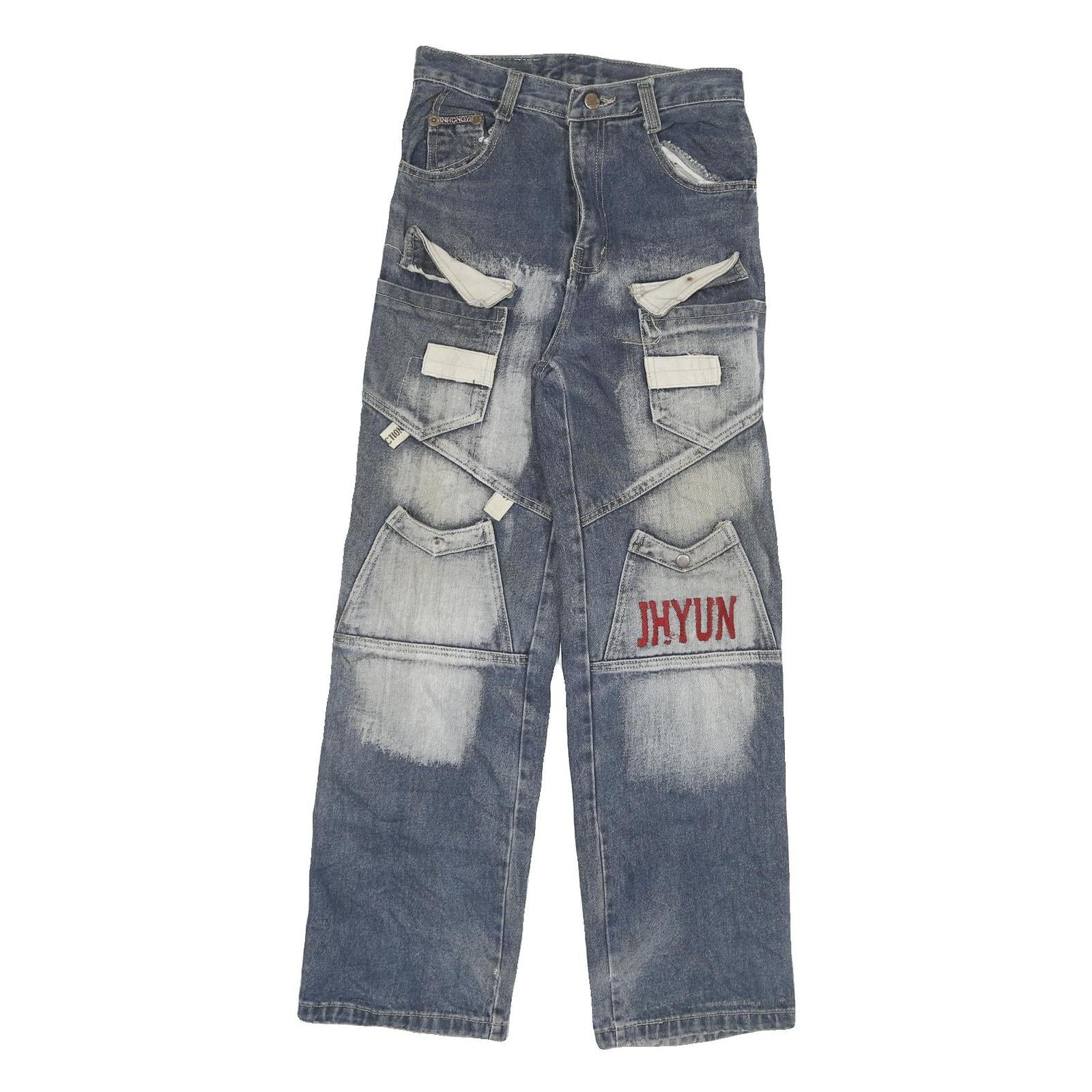 JHYUN Womens Regular Fit Blue Denim Jeans W26 L29 Cargo Pocket Zip Closure Refurbished - N/A refurbished available on Cerqular