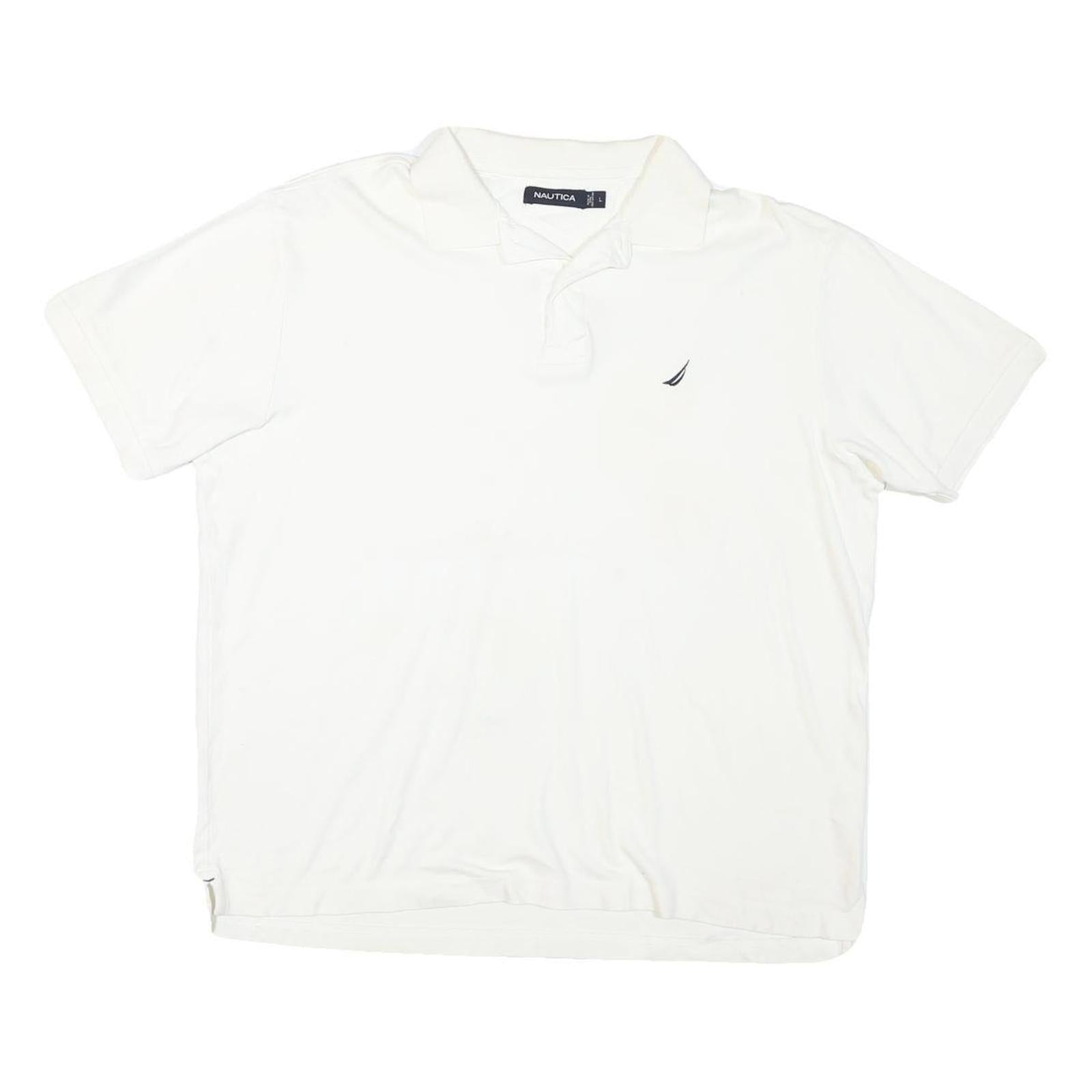 NAUTICA Mens White Short Sleeve Plain Polo Shirt L Cotton Blend Casual Classic Refurbished - N/A refurbished available on Cerqular