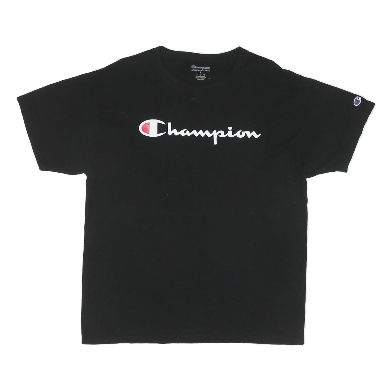 CHAMPION Mens Black Graphic T-Shirt L Short Sleeve Crew Neck Classic Cotton Refurbished - N/A refurbished available on Cerqular