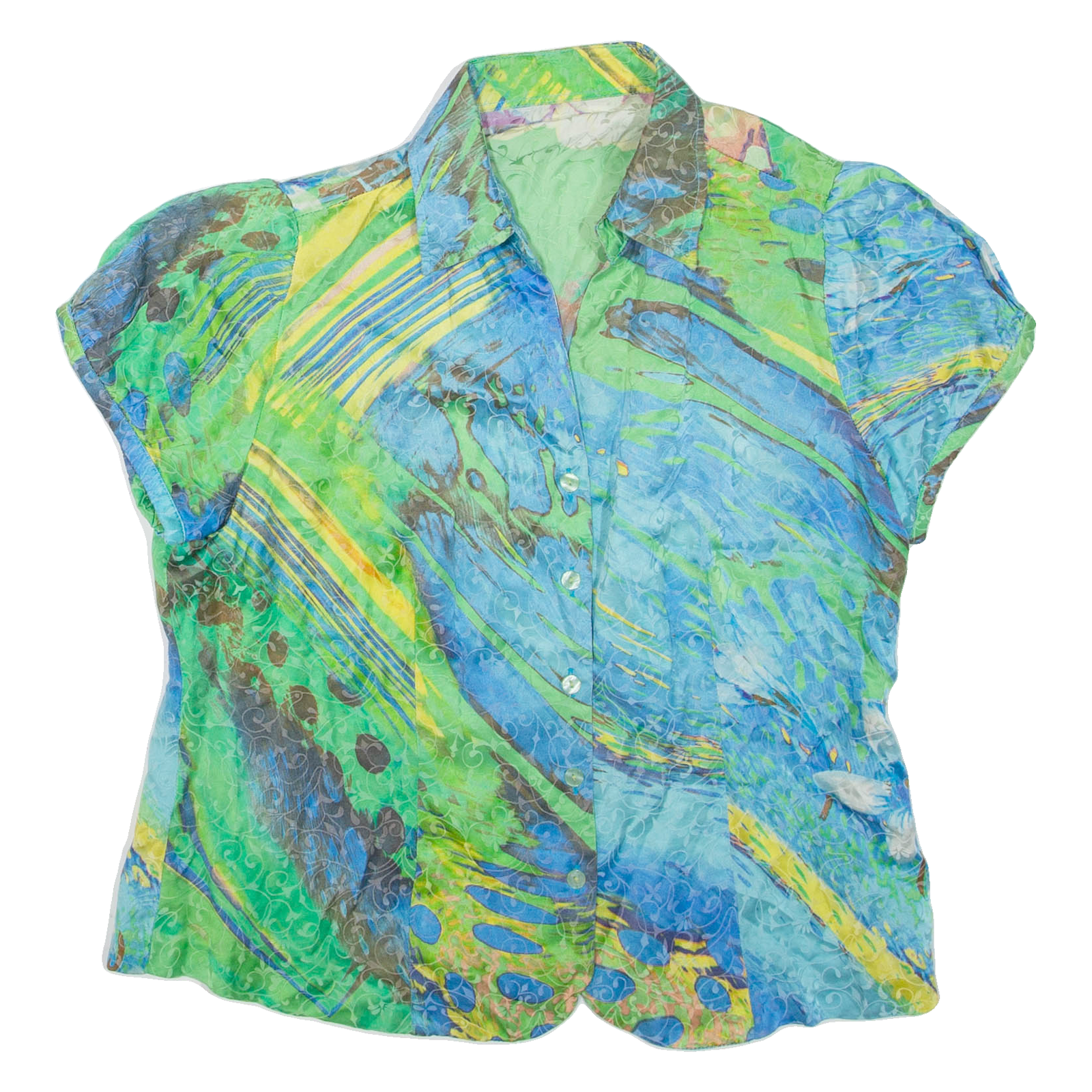 Womens Printed Shirt Green V-Neck Crazy Pattern M Refurbished - N/A refurbished available on Cerqular
