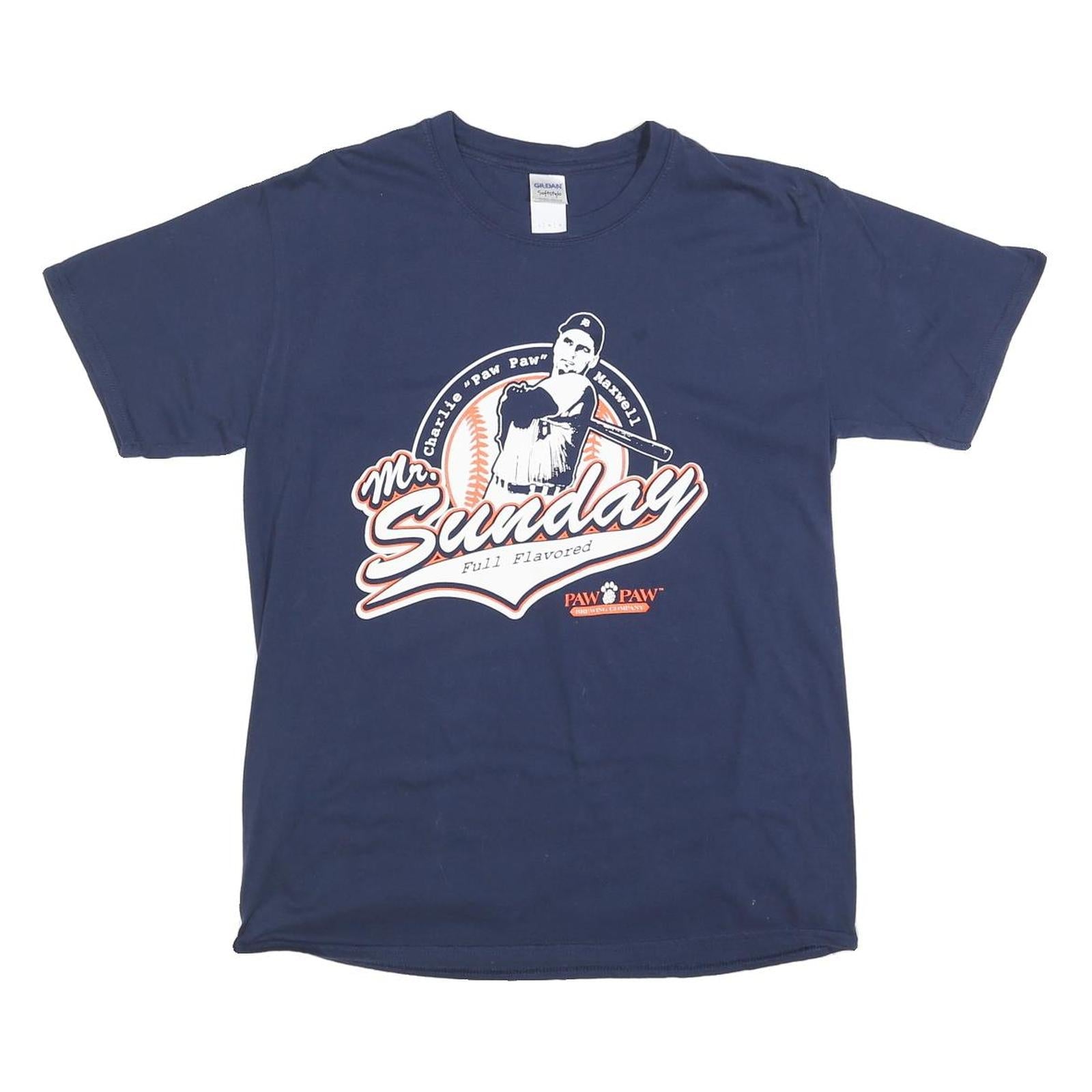 GILDAN Mens Navy Blue Mr Sunday Graphic T-Shirt L Short Sleeve Crew Neck Cotton Refurbished - N/A refurbished available on Cerqular