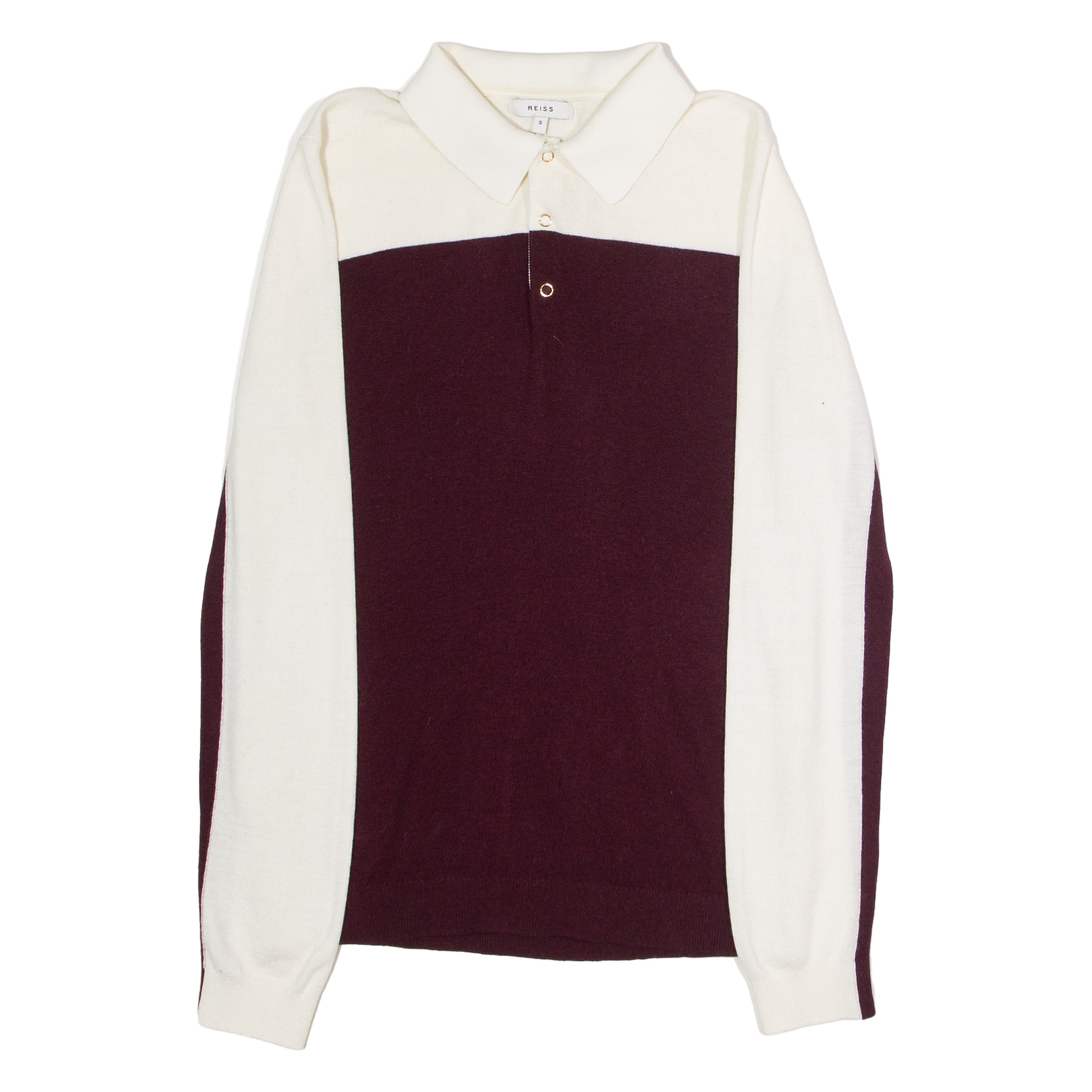 REISS Mens Patterned Jumper Maroon Colourblock Collared Tight Knit Wool S Refurbished - N/A refurbished available on Cerqular