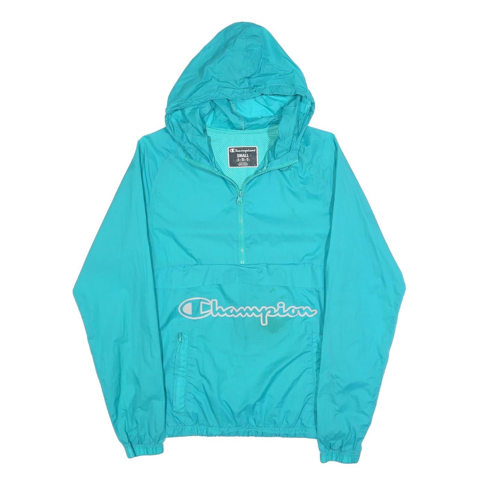 CHAMPION Mens Blue Half Zip Hooded Jacket S Polyester Plain Lightweight Casual Refurbished - N/A refurbished available on Cerqular