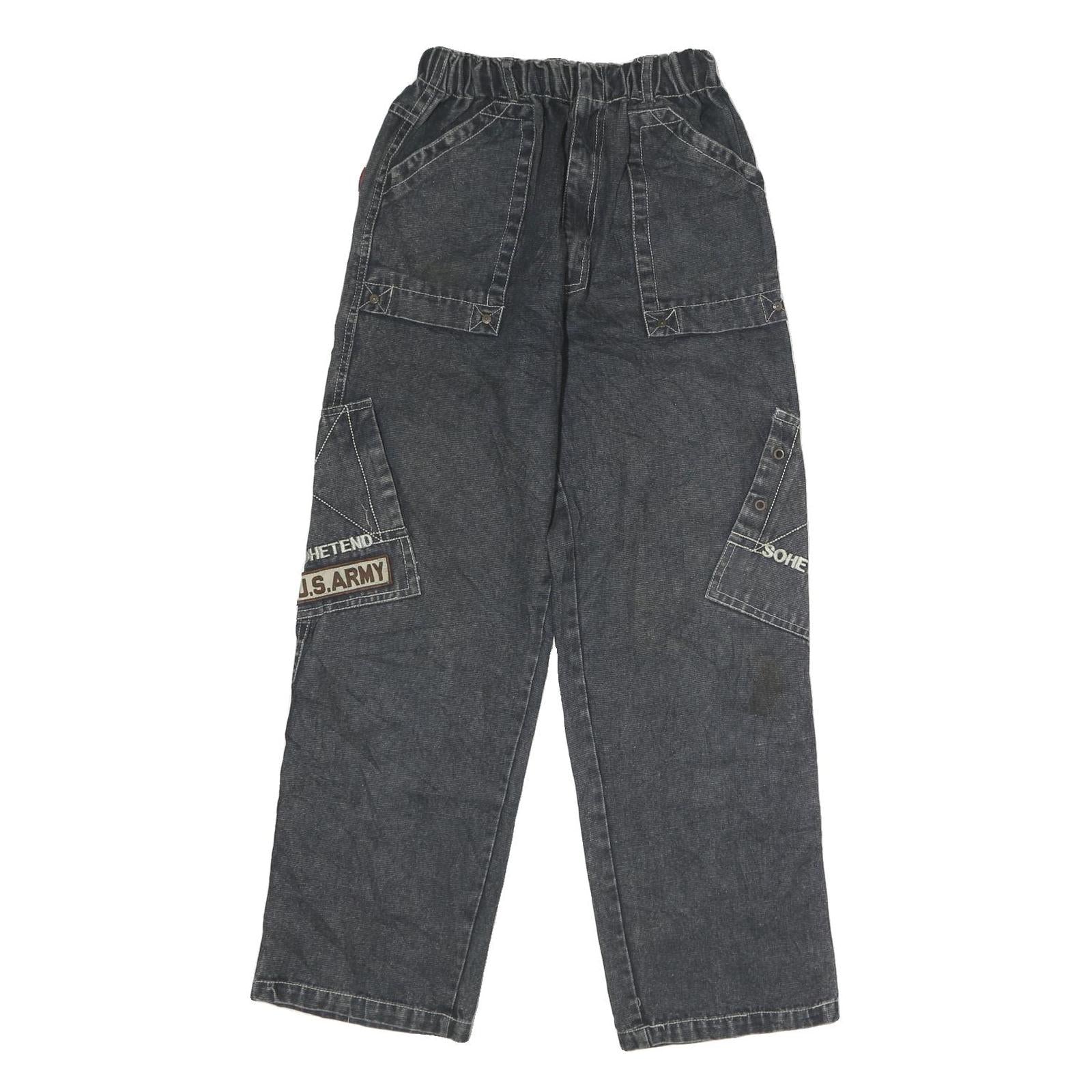 Mens Regular Fit Black Denim Cargo Jeans W22 L26 U.S. Army Patch Refurbished - N/A refurbished available on Cerqular