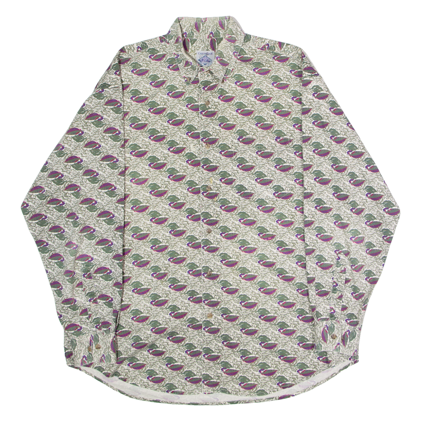 CAMBRIDGE CLASSICS Mens Shirt Green 90s Floral Long Sleeve L Refurbished - N/A refurbished available on Cerqular