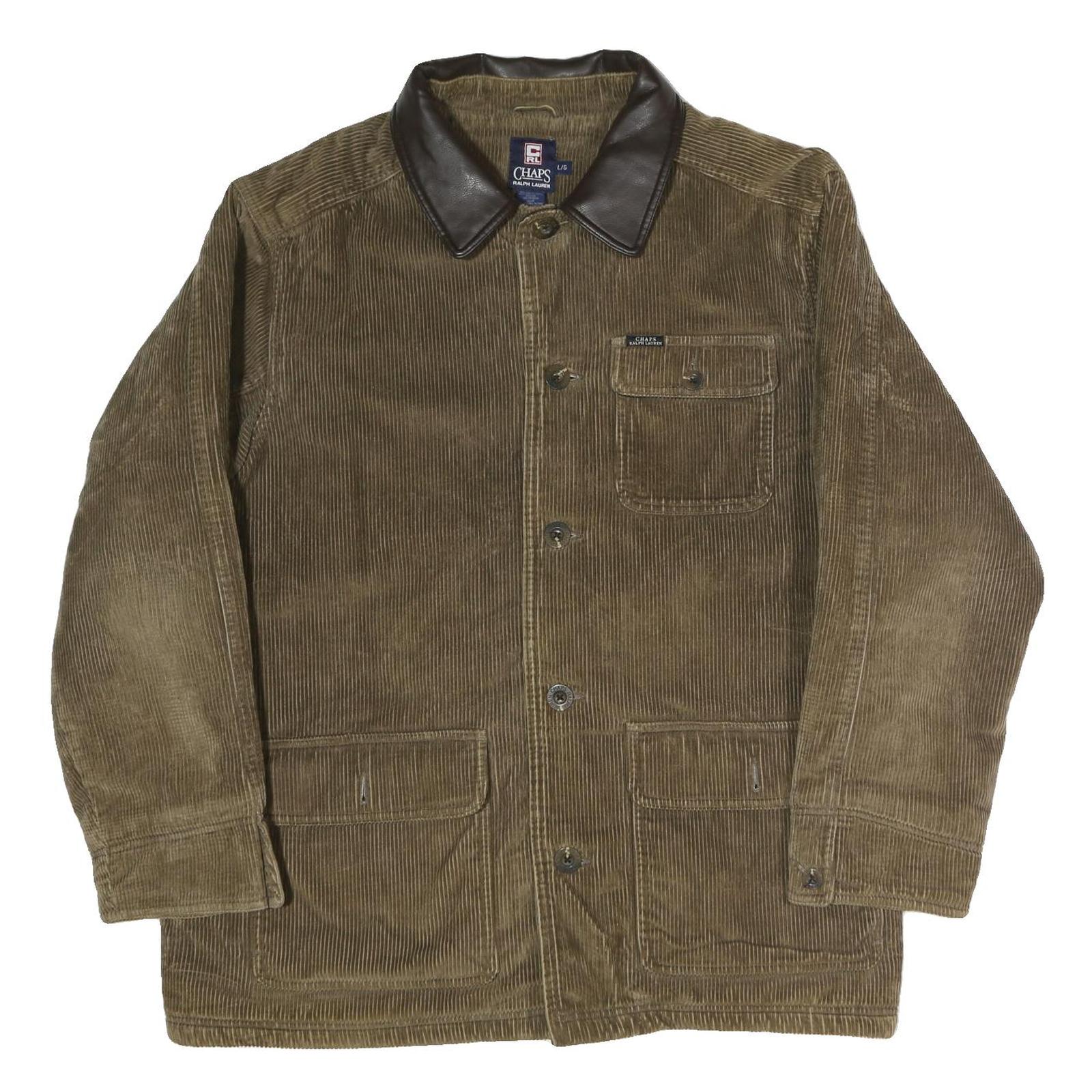 CHAPS RALPH LAUREN Mens Brown & Black Corduroy Button Jacket L Cotton Leather Refurbished - N/A refurbished available on Cerqular