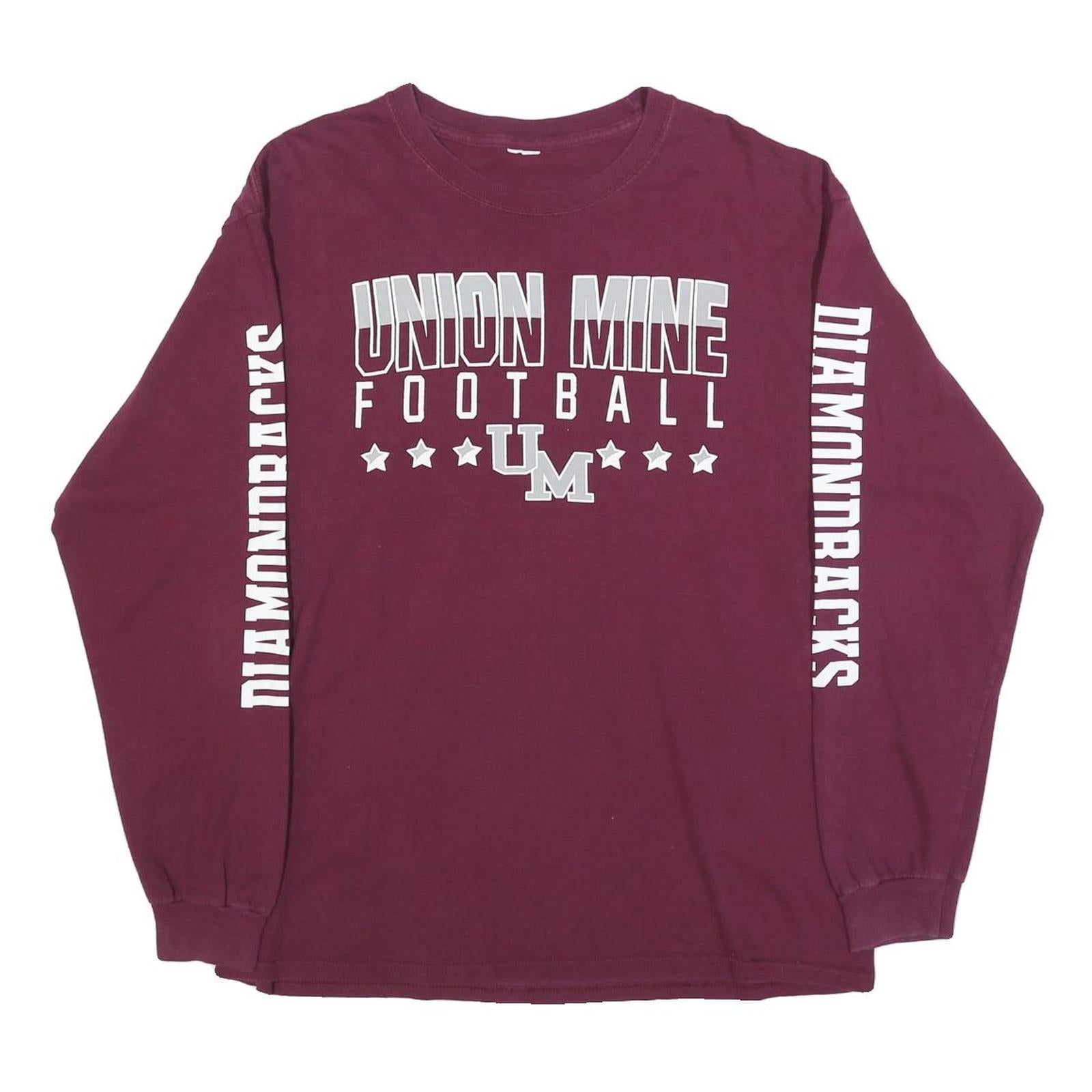 Mens Maroon Union Mine Football Long Sleeve Crew Neck Graphic Cotton T-Shirt L Refurbished - N/A refurbished available on Cerqular