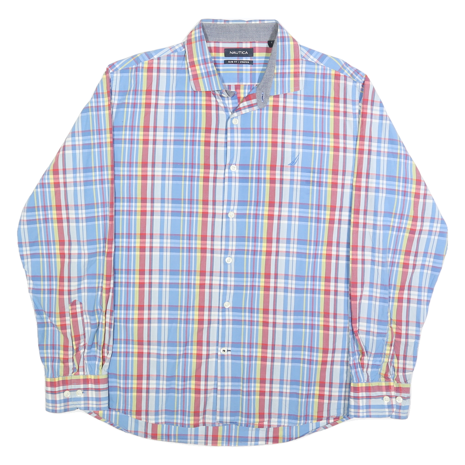 NAUTICA Mens Blue & Red Check Shirt L Slim Fit Cotton Blend Button Refurbished - N/A refurbished available on Cerqular