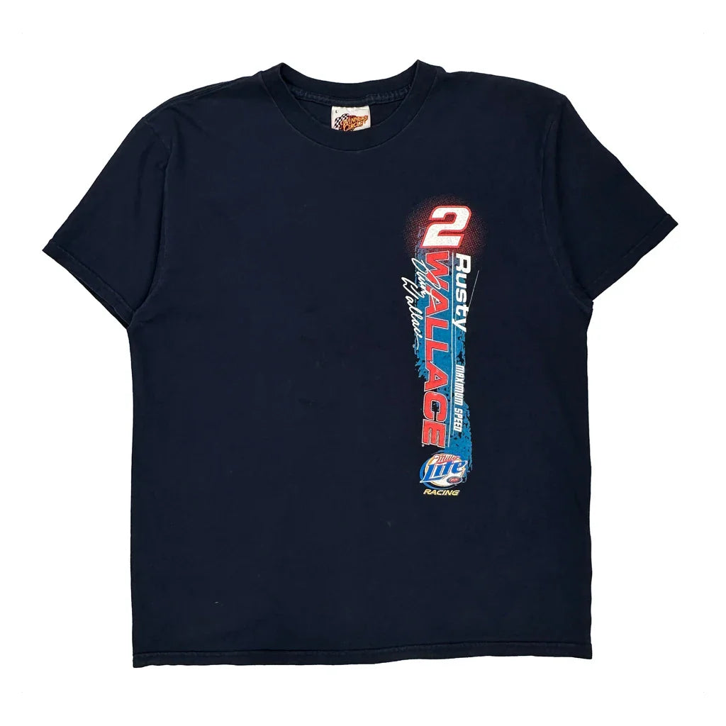 Rusty Wallace Winners Circle Nascar T-Shirt - Large Navy Cotton Refurbished - Thrifted (note: this is a term often used to describe second- refurbished available on Cerqular