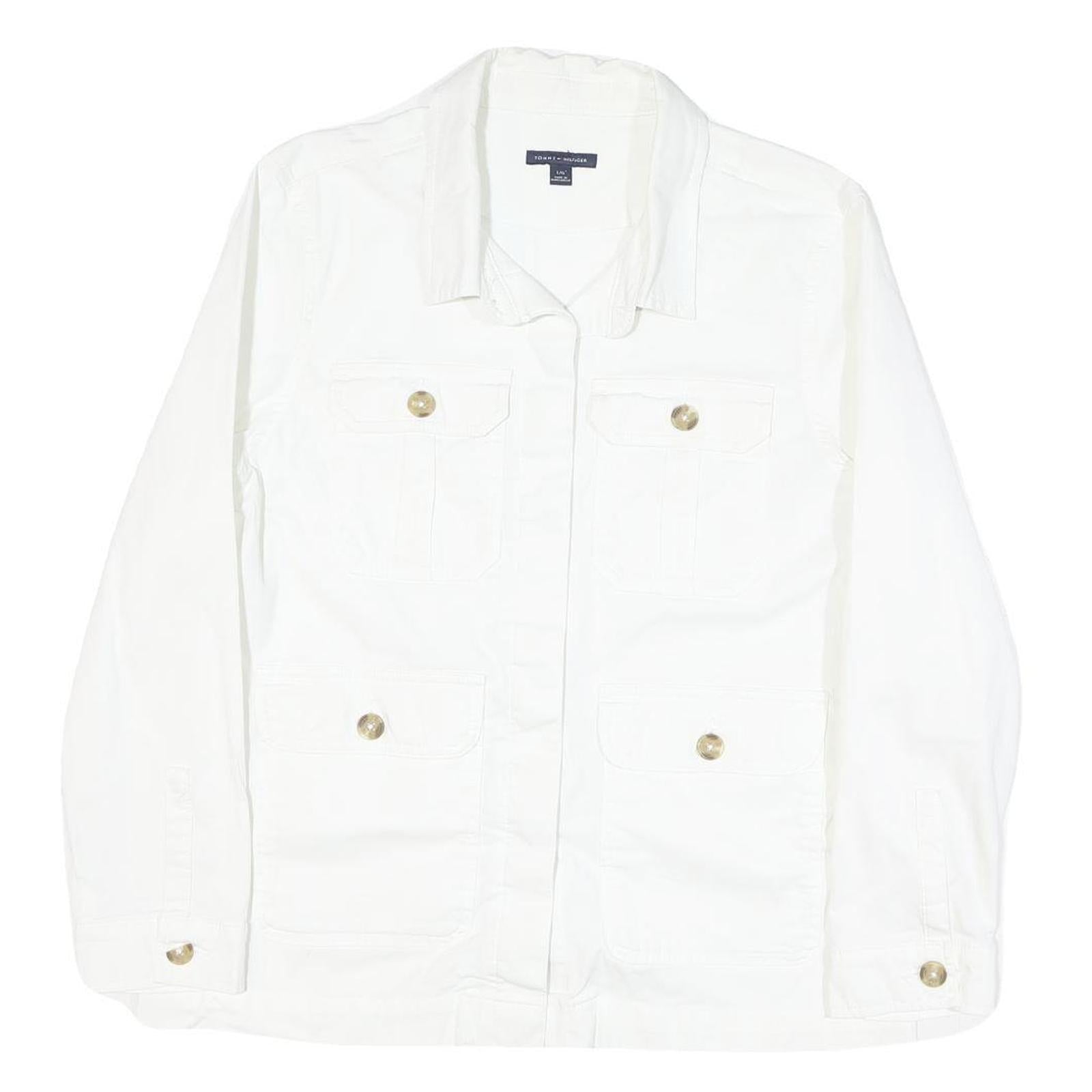 TOMMY HILFIGER Womens White Cotton Blend Button Jacket L Plain Button Pocket Refurbished - N/A refurbished available on Cerqular