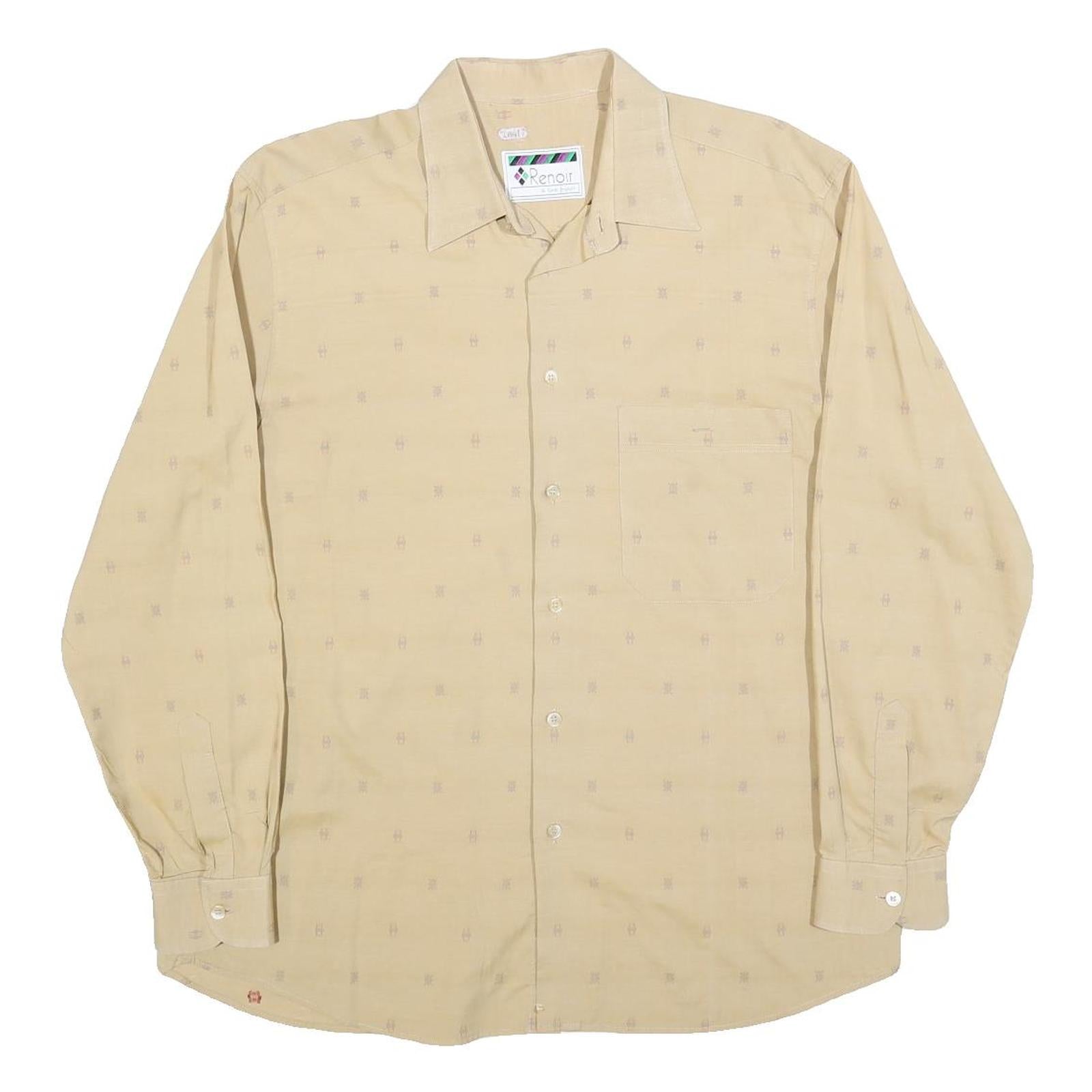 RENOIR Mens Beige Shirt L Long Sleeve Button Polyester Blend Casual Smart Refurbished - N/A refurbished available on Cerqular