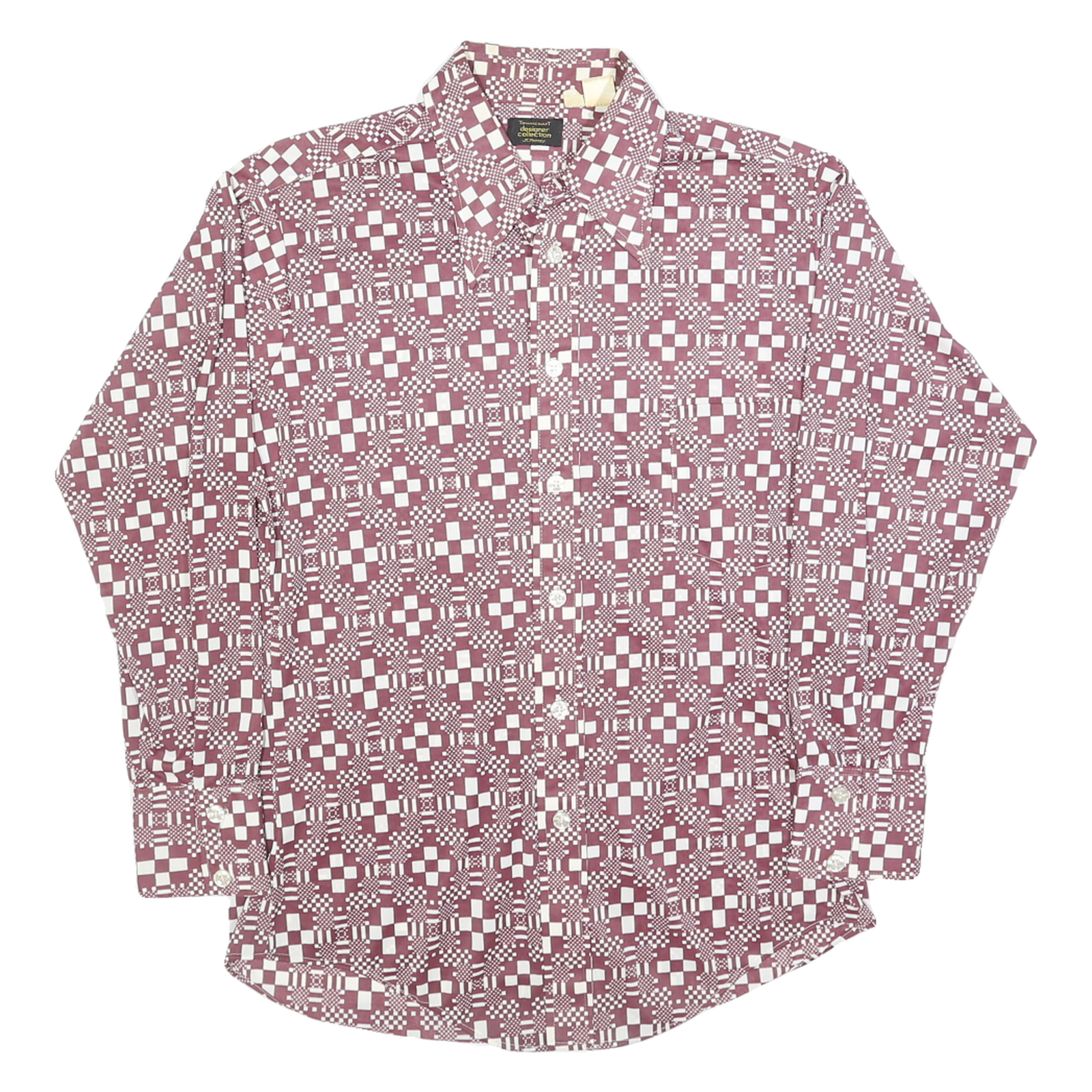 JC PENNY Mens Burgundy & White Check Rayon Shirt M Long Sleeve Casual Refurbished - N/A refurbished available on Cerqular