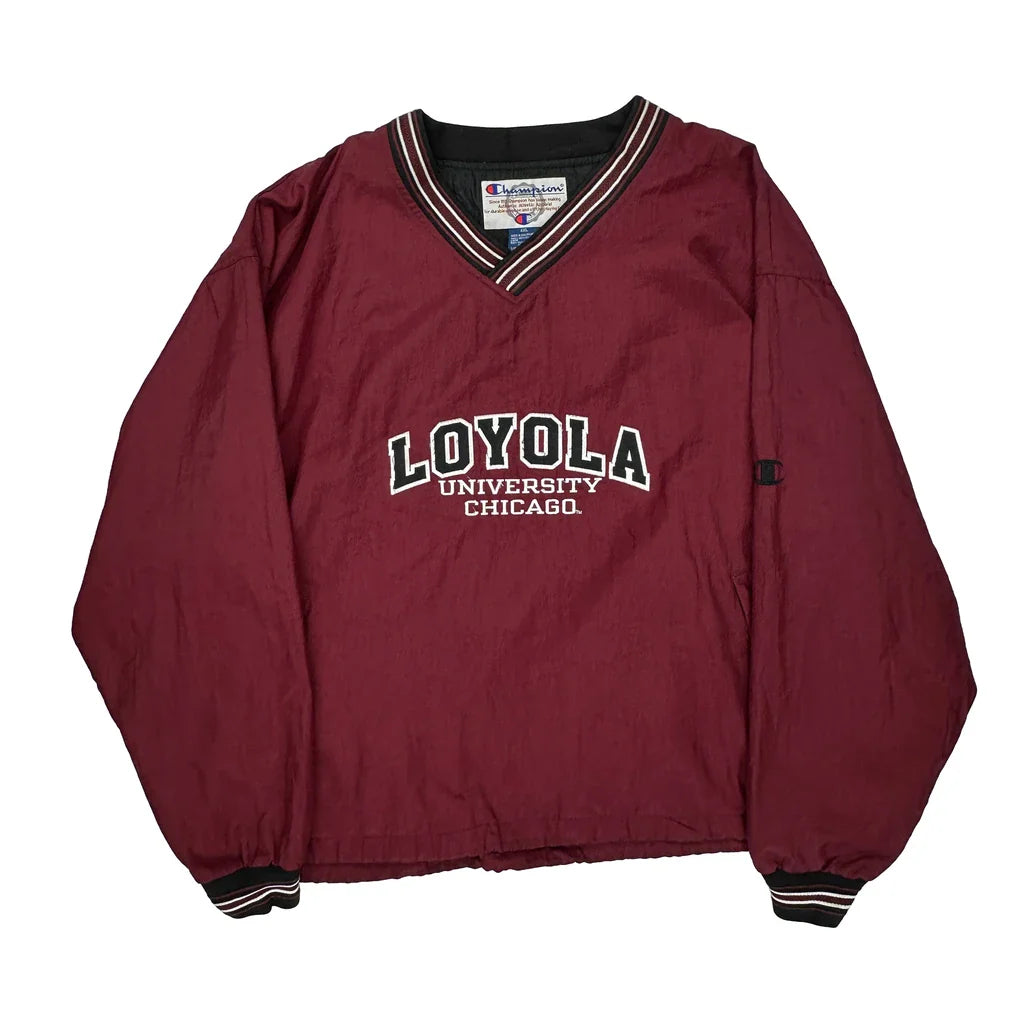 Loyola University Chicago Champion College Windbreaker - 2XL Burgundy Nylon Refurbished - Thrifted (note: this is a term often used to describe second- refurbished available on Cerqular