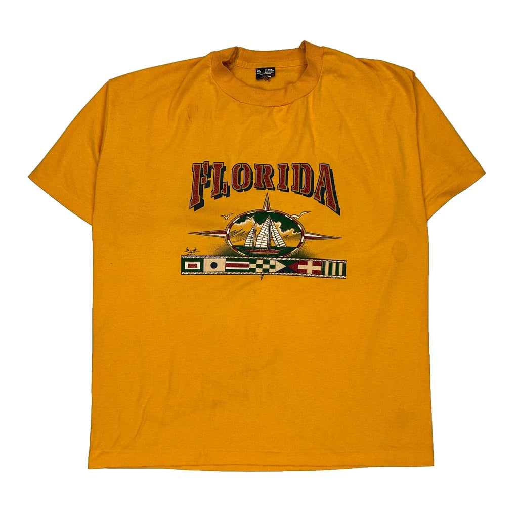 Made In USA Single Stitch Anvil Graphic T-Shirt - XL Yellow Cotton Refurbished - Thrifted (note: this is a term often used to describe second- refurbished available on Cerqular