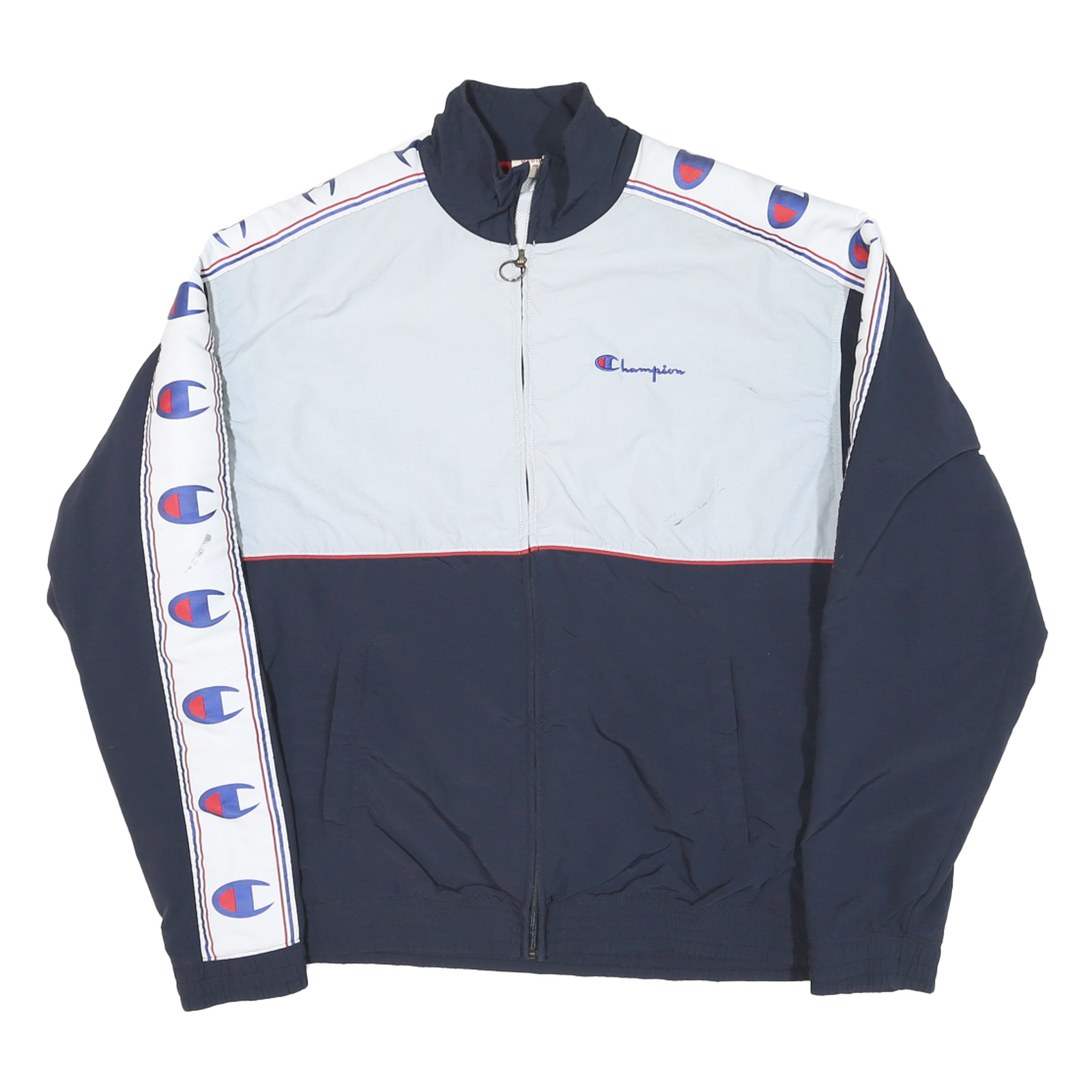 CHAMPION Mens Navy & White Athletic Zip Cotton Blend Track Jacket M Refurbished - N/A refurbished available on Cerqular