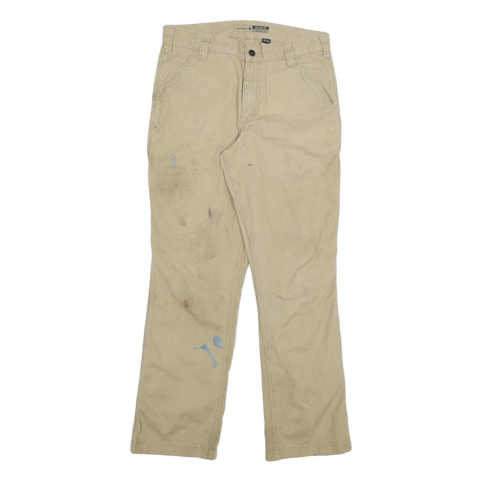 CARHARTT Mens Cotton Blend Beige Relaxed Straight Trousers W32 L32 Workwear Zip Refurbished - N/A refurbished available on Cerqular