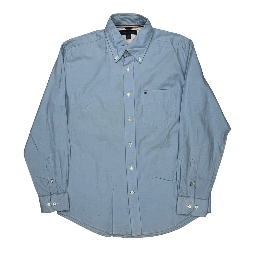 Tommy Hilfiger Shirt - Medium Blue Cotton Refurbished - Thrifted (note: this is a term often used to describe second- refurbished available on Cerqular