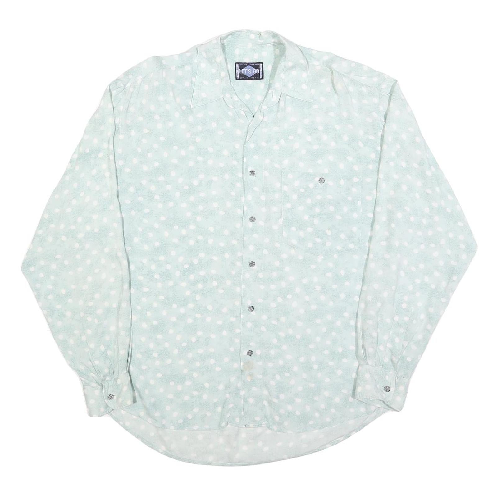 LETS GO Mens Blue & White Polka Dot Shirt L Long Sleeve Button Front Casual Refurbished - N/A refurbished available on Cerqular