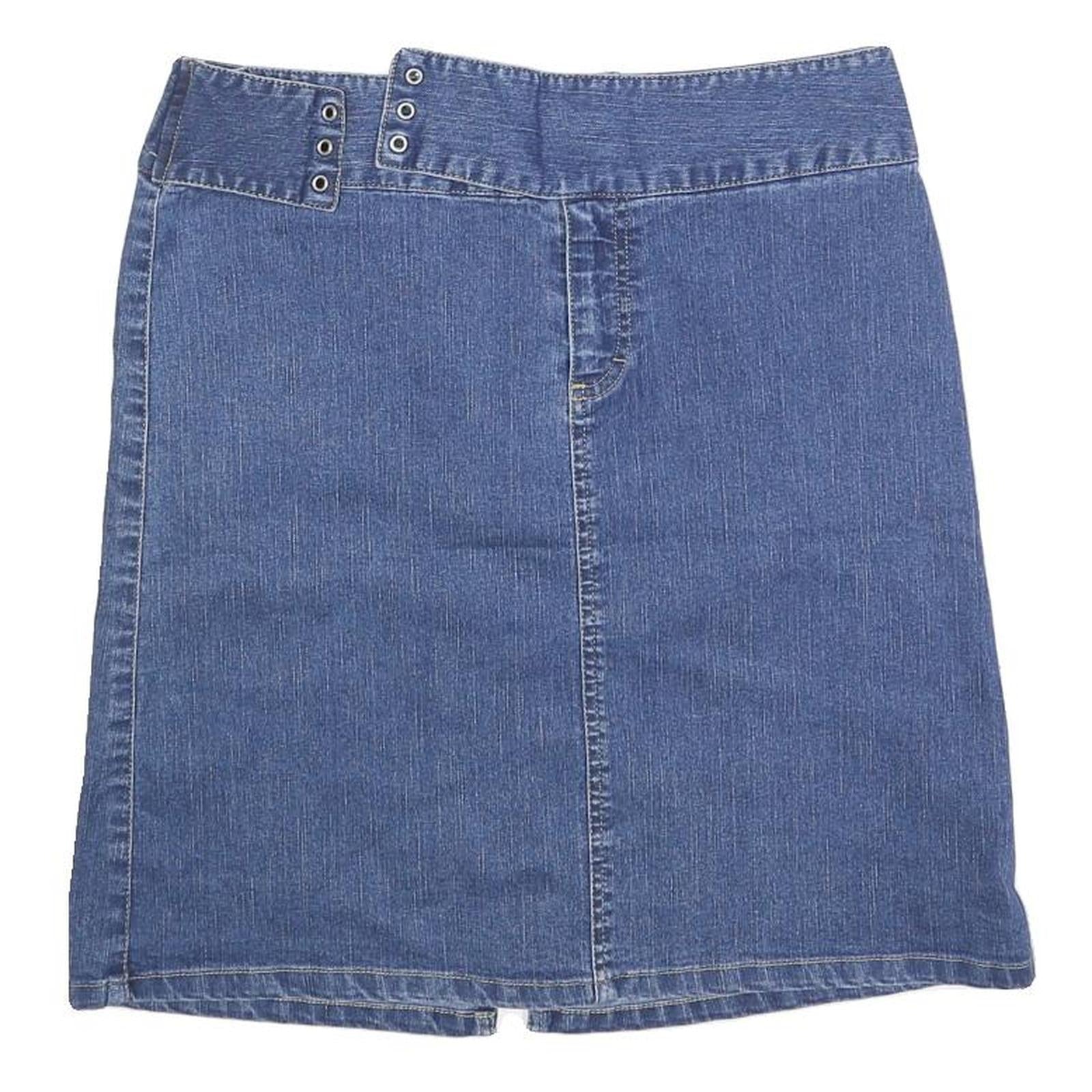 Womens Blue Wrap Denim Mini Skirt Cotton Blend Plain Casual M Pockets Button Refurbished - N/A refurbished available on Cerqular