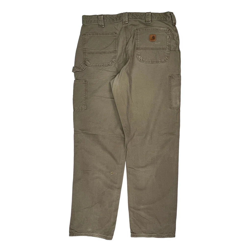 Carhartt Carpenter Trousers - 36W 34L Khaki Cotton Refurbished - Thrifted (note: this is a term often used to describe second- refurbished available on Cerqular