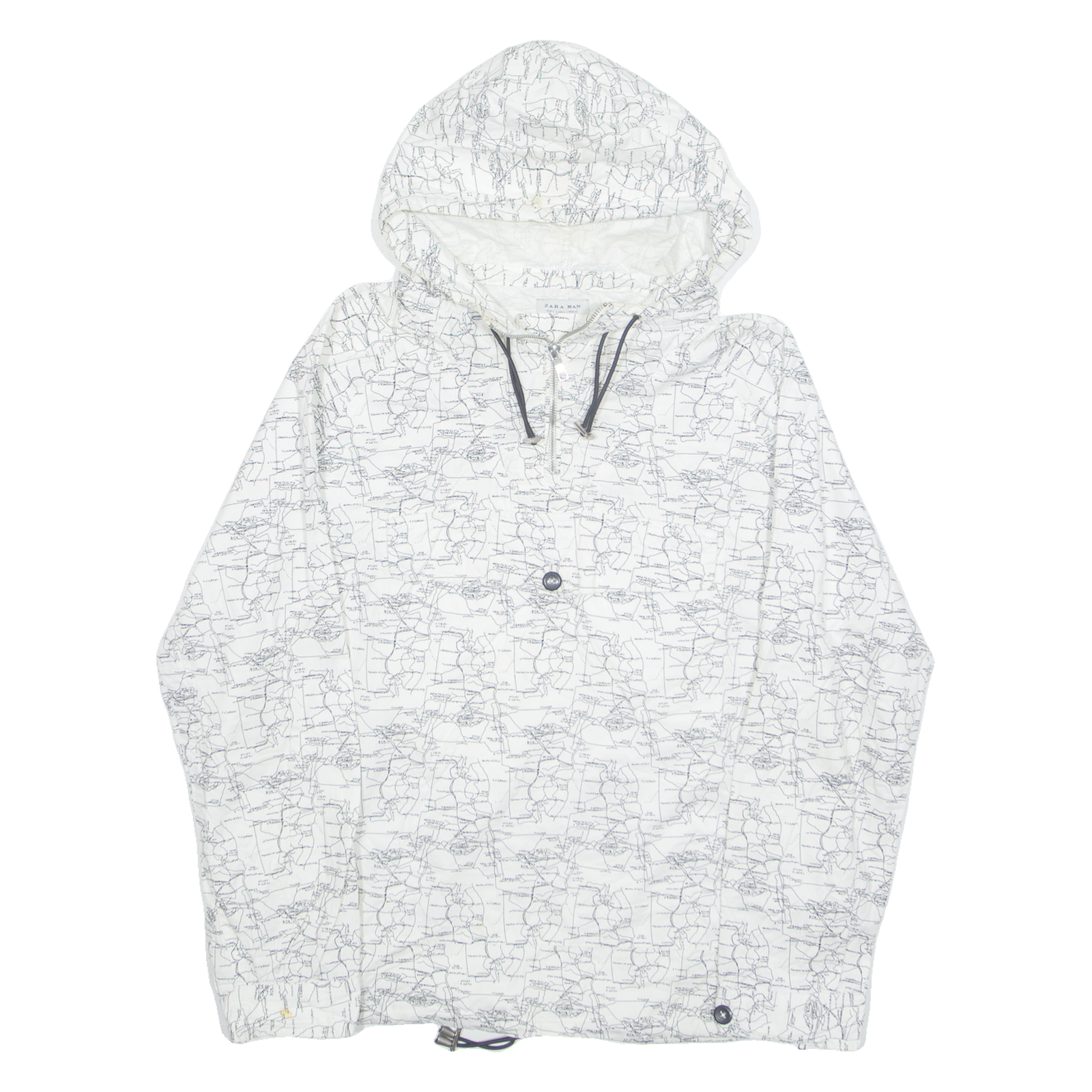 ZARA Map Print Mens Anorak Jacket White Hooded Crazy Pattern L Refurbished - N/A refurbished available on Cerqular