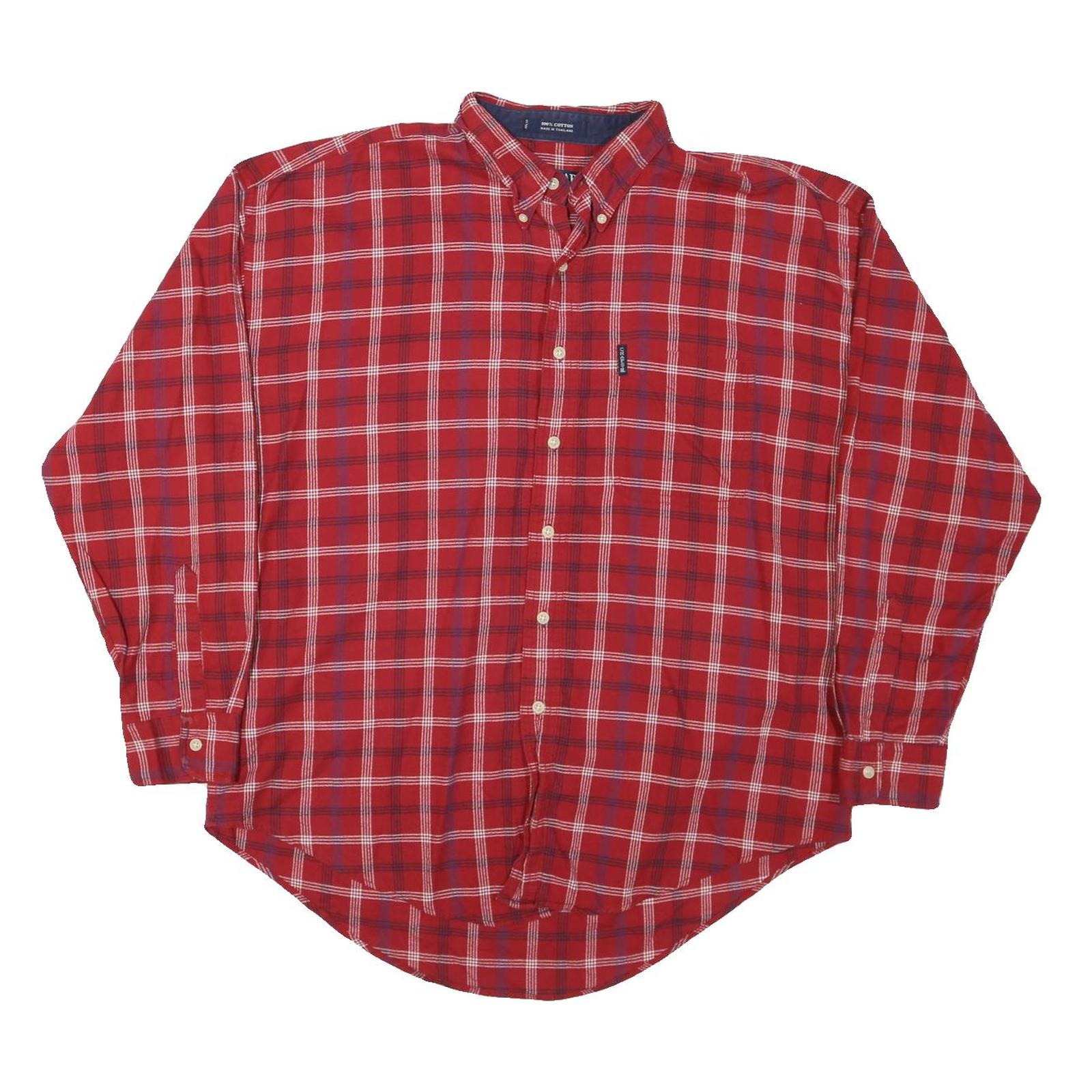 CHAPS Mens Red Plaid Shirt XL Classic Button-Down Cotton Blend Long Sleeve Refurbished - N/A refurbished available on Cerqular