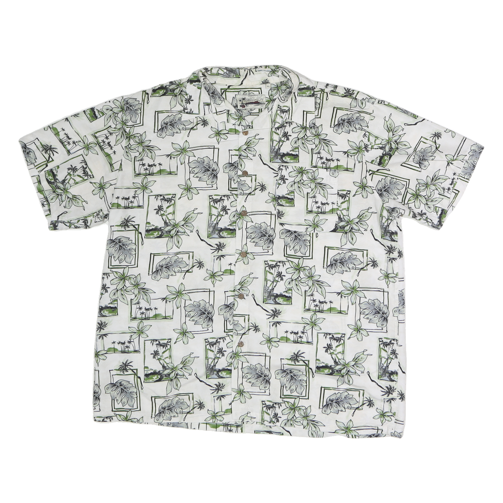 MILANO BAY Mens White & Green Pattern Shirt XL Cotton Casual Summer Beachwear Refurbished - N/A refurbished available on Cerqular