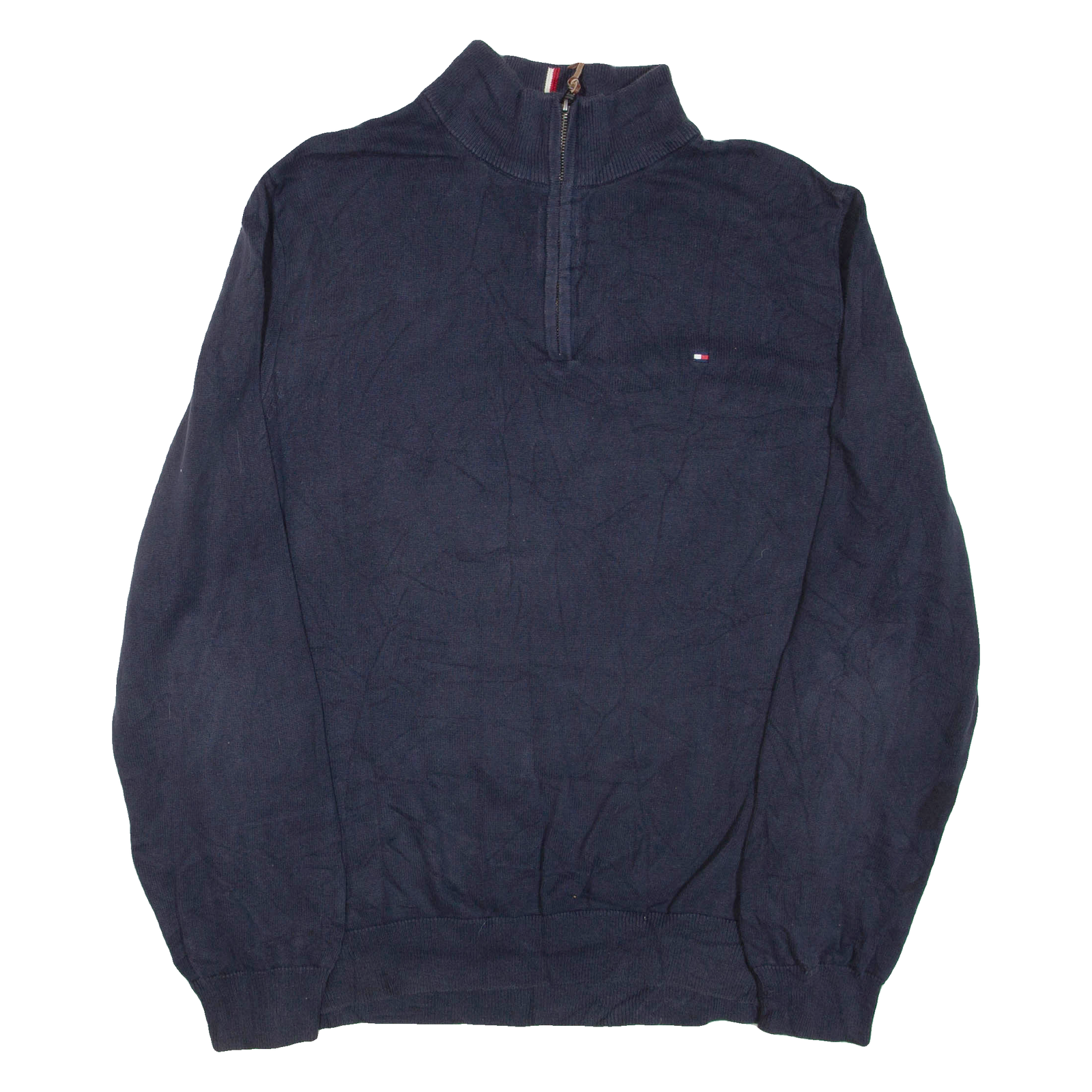 TOMMY HILFIGER Mens Jumper Blue 1/4 Zip Tight Knit XL Refurbished - N/A refurbished available on Cerqular