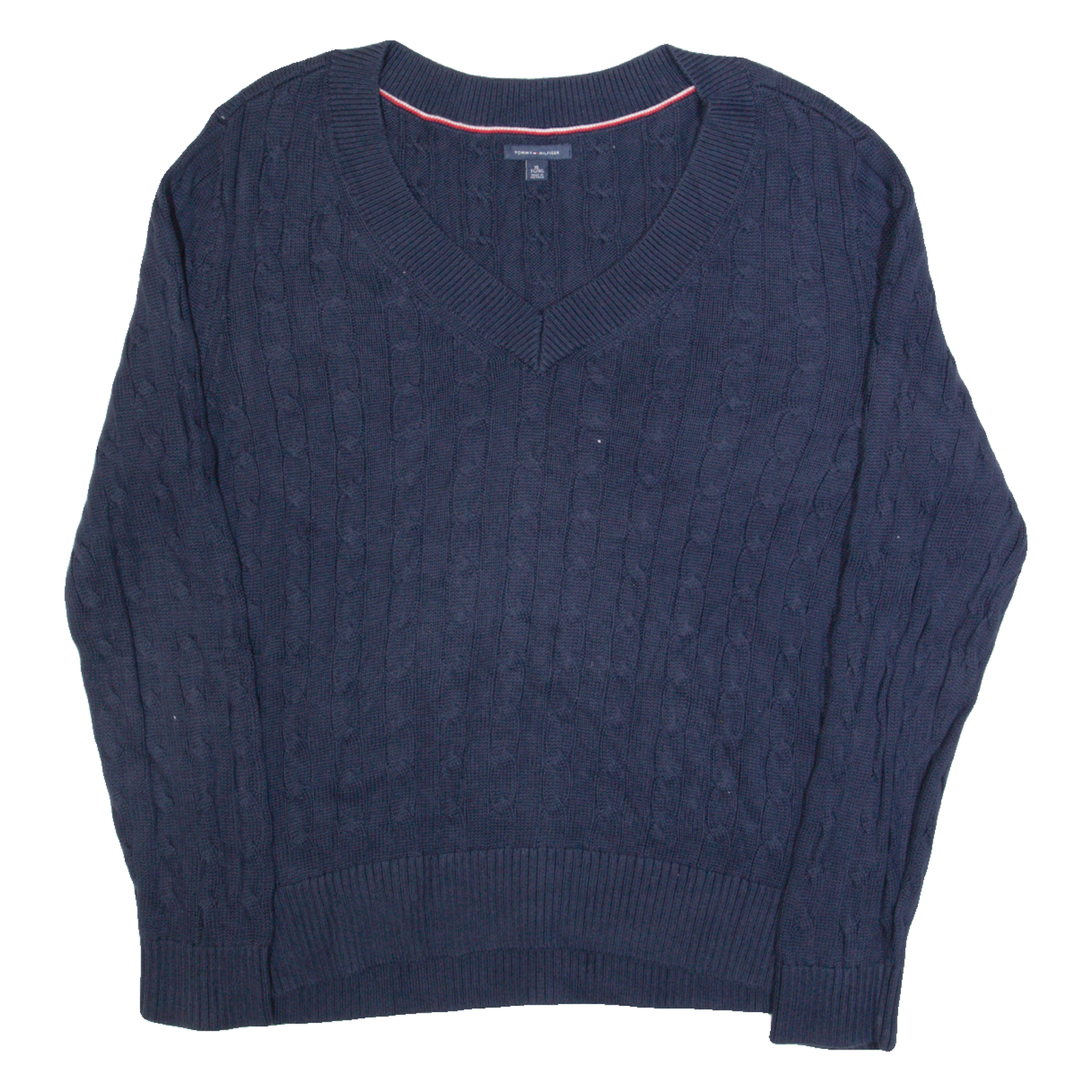 TOMMY HILFIGER Womens Jumper Blue V-Neck Cable Knit XL Refurbished - N/A refurbished available on Cerqular