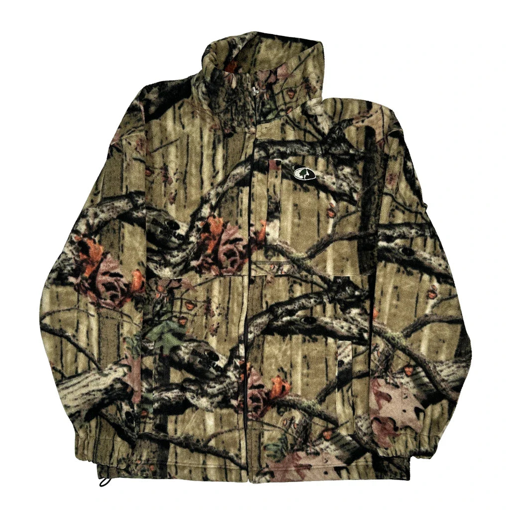 Mossy Oak Camo Fleece Jacket - Medium Khaki Polyester Refurbished - Thrifted (note: this is a term often used to describe second- refurbished available on Cerqular