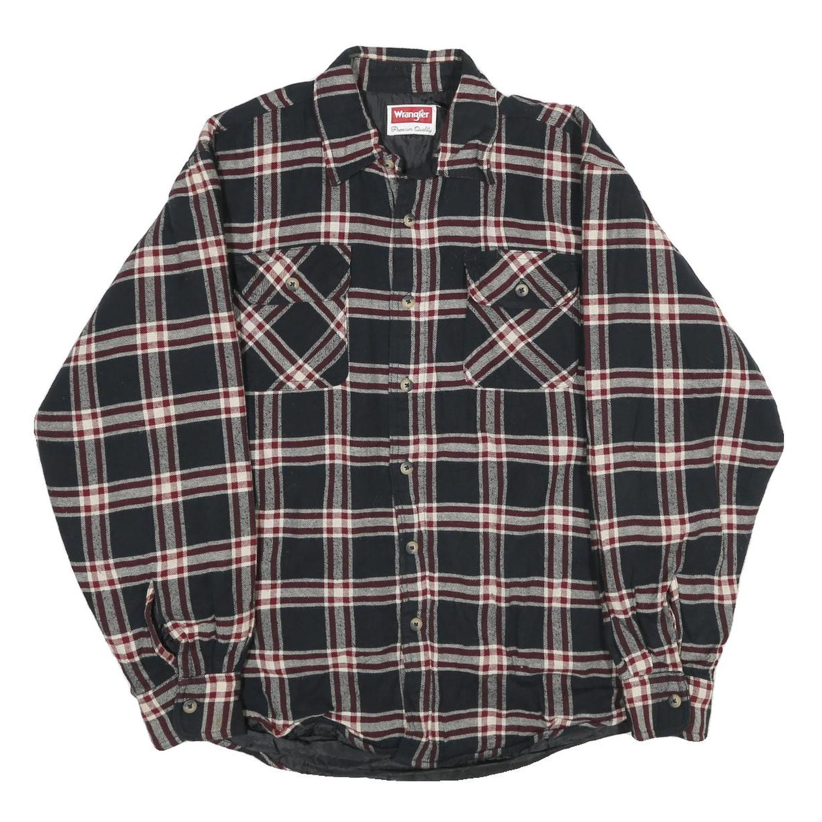 WRANGLER Mens Black & Burgundy Check Jacket L Cotton Blend Button Closure Refurbished - N/A refurbished available on Cerqular
