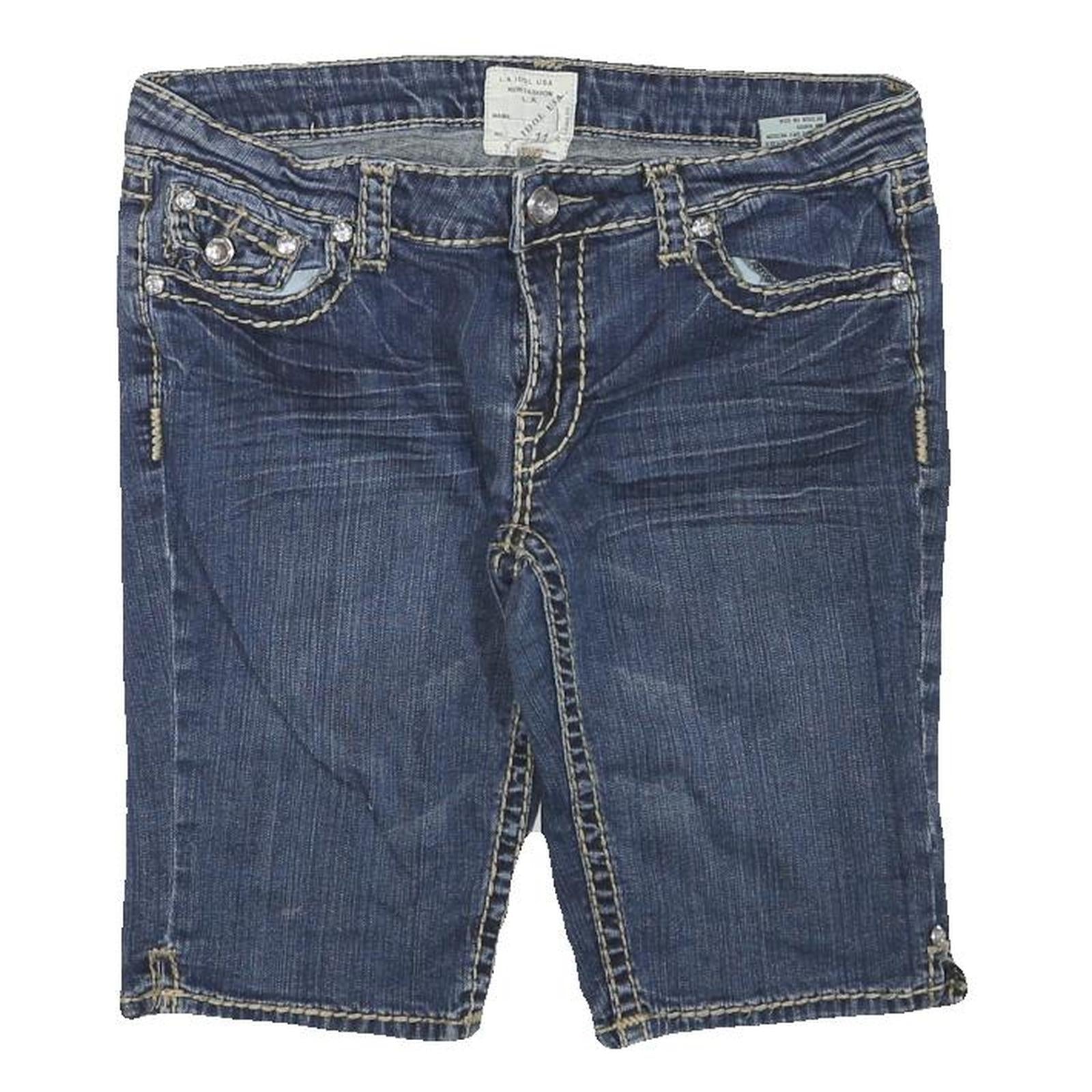 LA IDOL Womens Denim Blue Casual Slim M W32 Embellished Stitch Shorts Refurbished - N/A refurbished available on Cerqular
