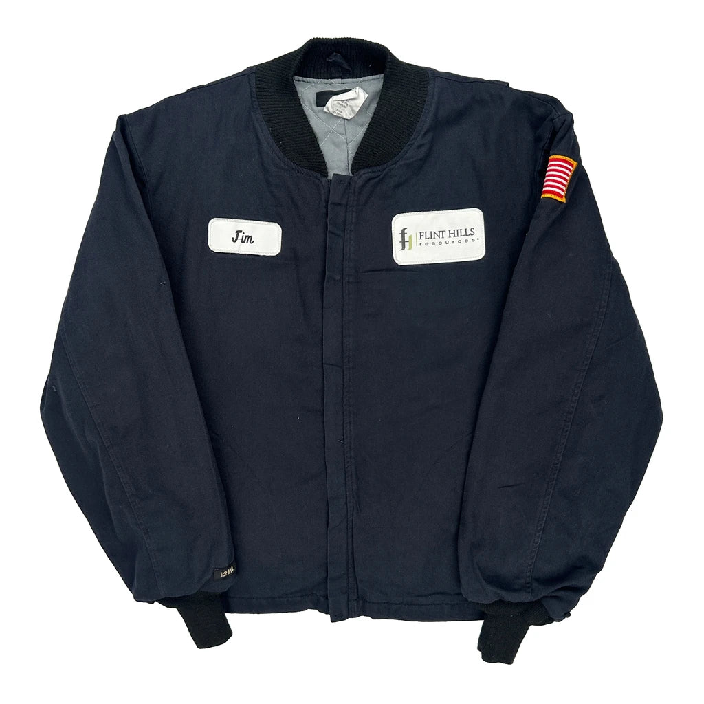 Workrite Bomber Jacket - Large Navy Polyester Refurbished - Thrifted (note: this is a term often used to describe second- refurbished available on Cerqular