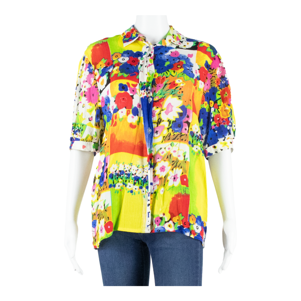 CITY LOOKS Womens Shirt Green Collared Crazy Pattern M Refurbished - N/A refurbished available on Cerqular