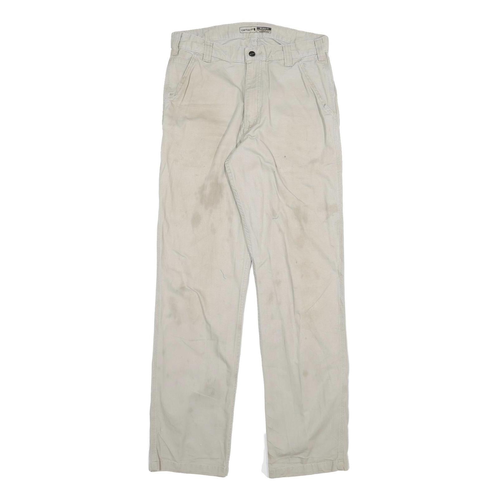 CARHARTT Mens Cotton Blend Beige Regular Fit Straight Leg Trousers W32 L33 Refurbished - N/A refurbished available on Cerqular