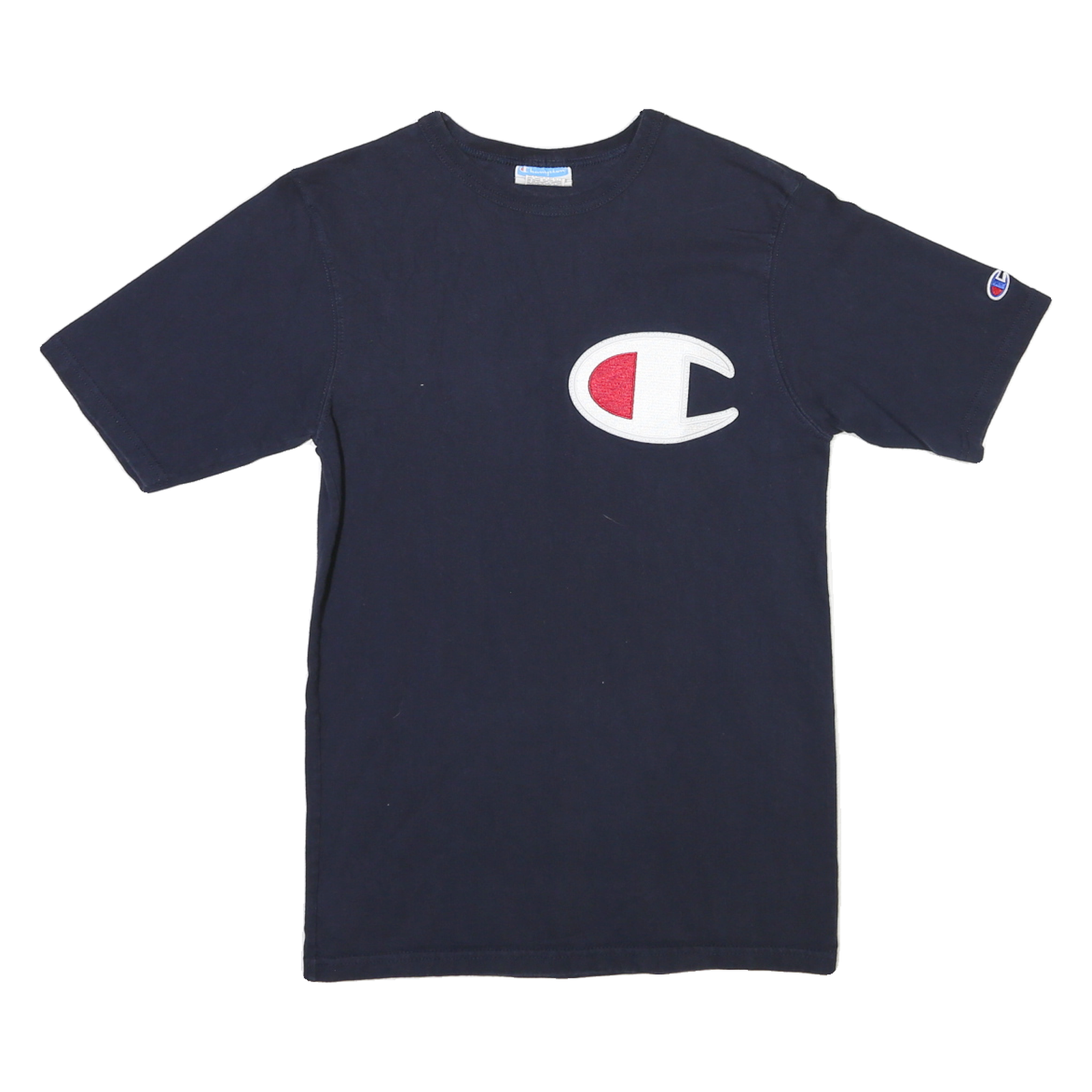 CHAMPION Mens Navy Blue Graphic T-Shirt S Short Sleeve Crew Neck Cotton Blend Refurbished - N/A refurbished available on Cerqular