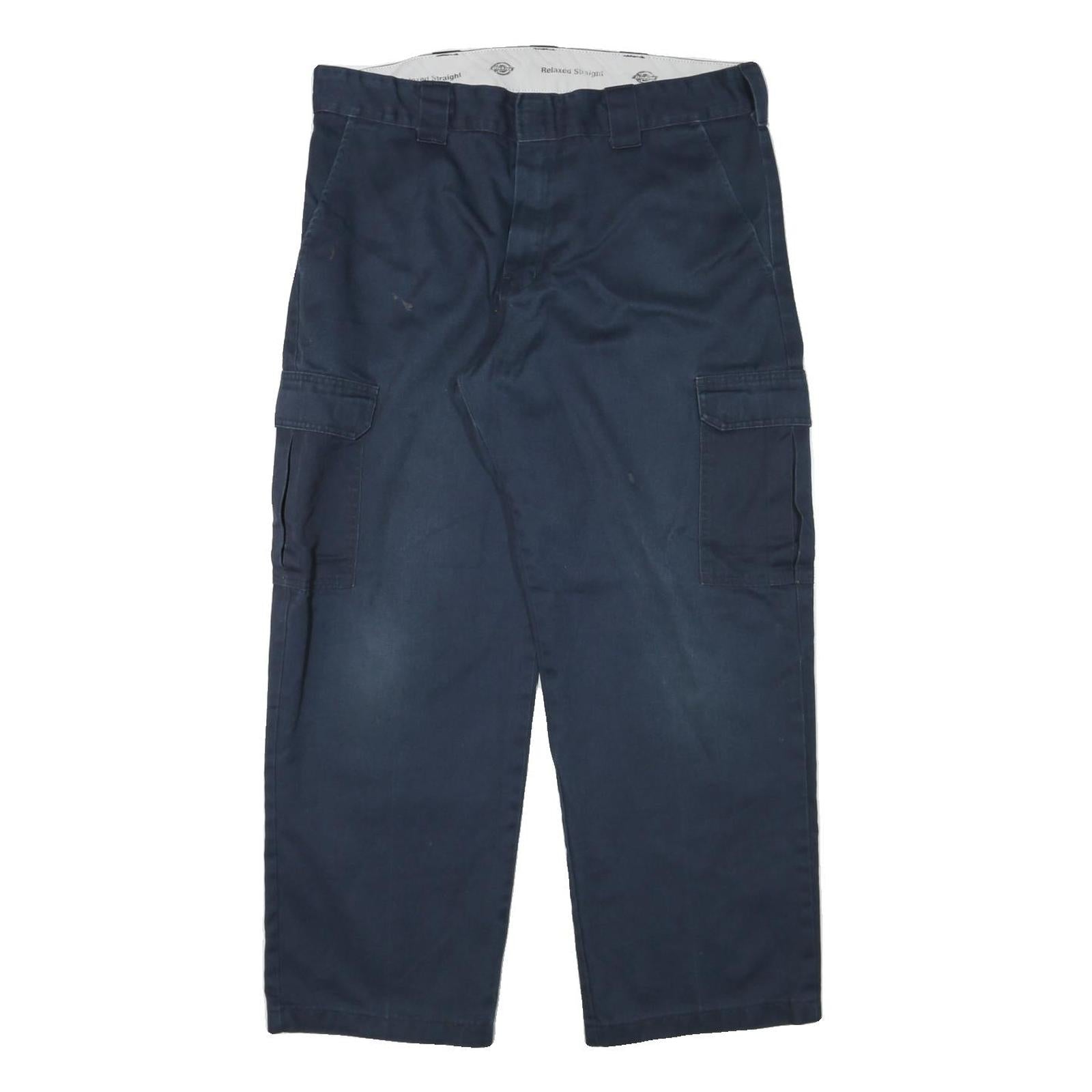 DICKIES Mens Relaxed Navy Blue Straight Cargo Trousers W36 L28 Workwear Refurbished - N/A refurbished available on Cerqular