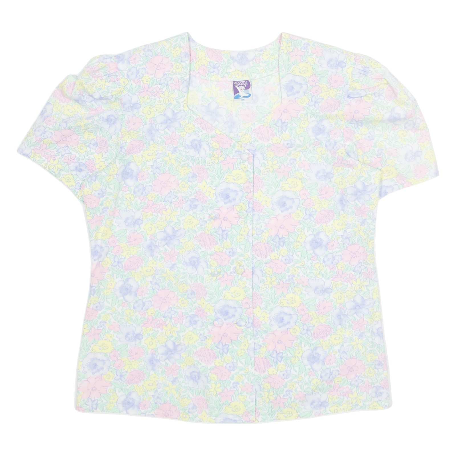 YESSICA Womens Printed Blouse Blue 90s Floral S Refurbished - N/A refurbished available on Cerqular
